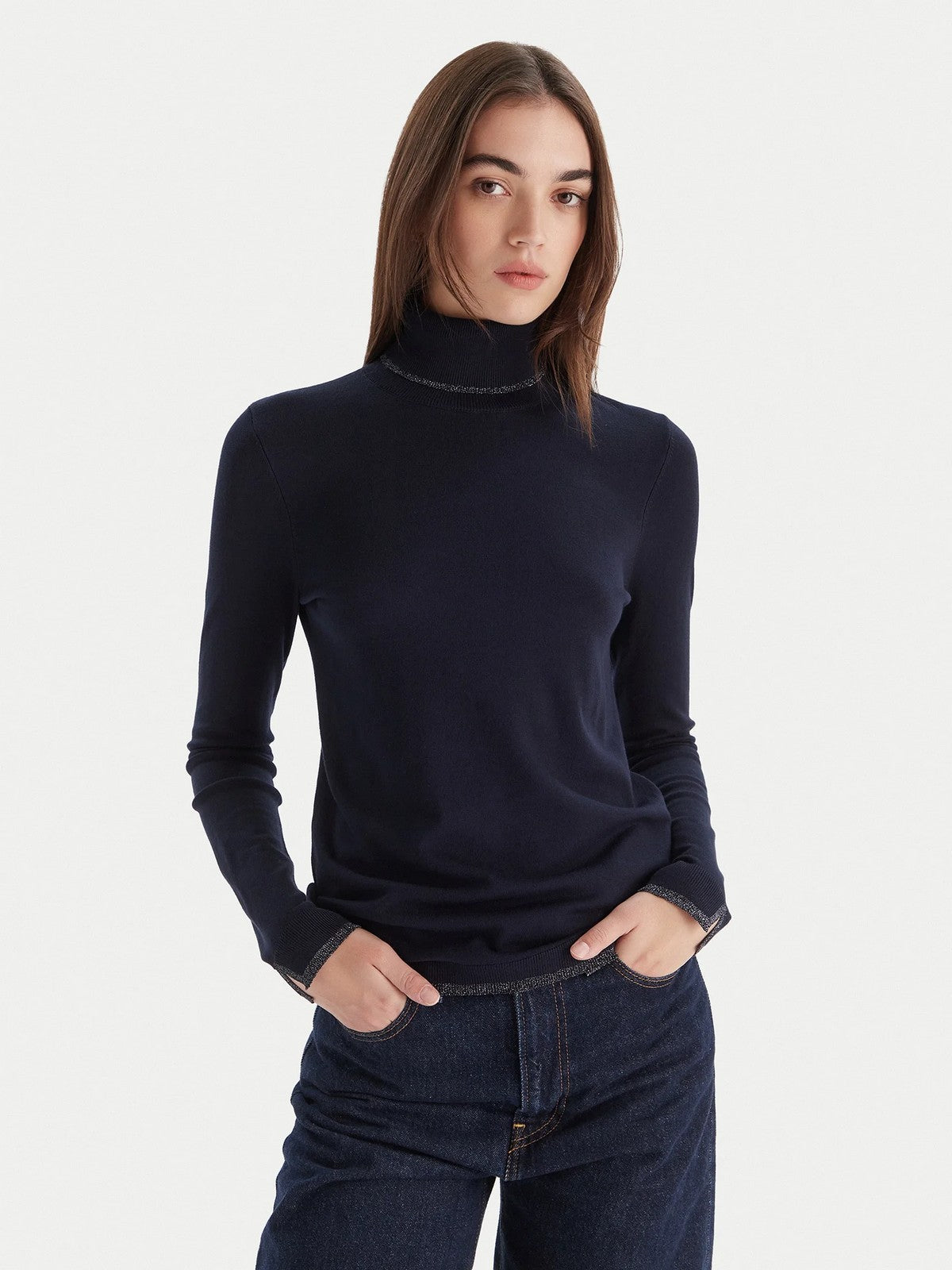 LIU JO WHITE Maglione dolcevita Donna  MF5229MS49I 93932 Navel blue