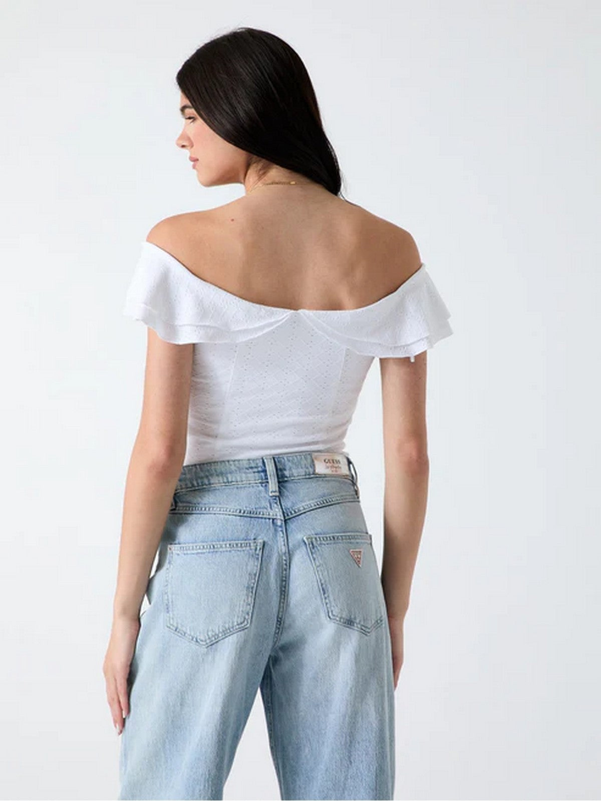 GUESS Top Donna OFF SHOULDER TEODOLINDA TOP W6GP23 K3106 G011 PURE WHITE