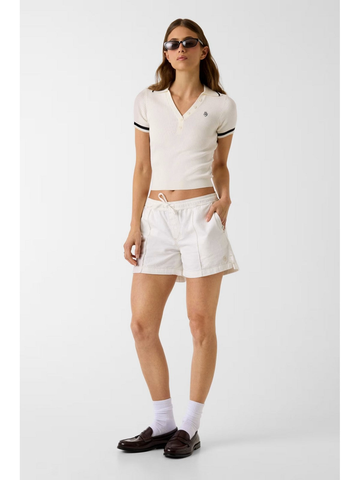GUESS Maglia Donna GJ SS RIB POLO EMB SWTR W6GRZ1 Z3P32 G293 WARM WHITE