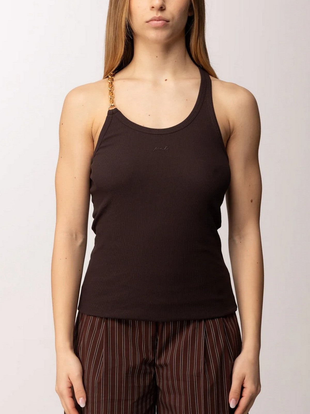 PINKO Canotta Donna CHARLENE CANOTTIERA 106633-A32C M28 Marrone gioboutiqueweb