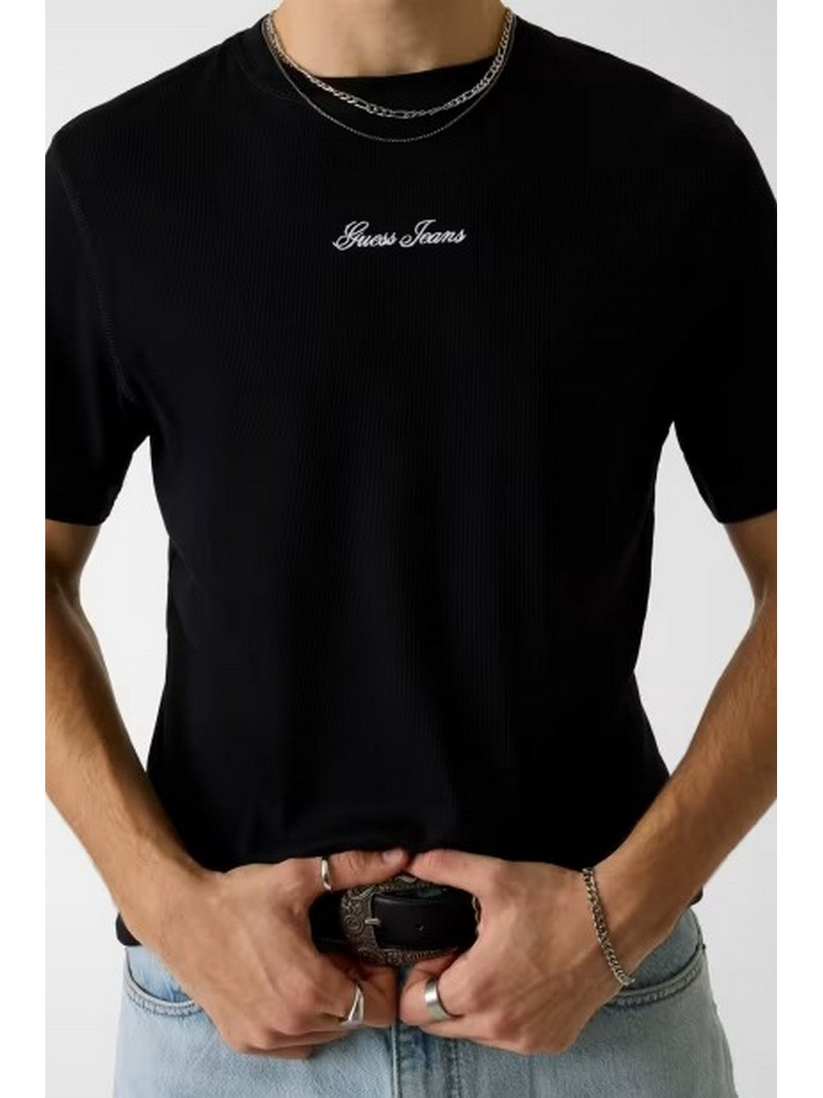 GUESS T-shirt Uomo GJ SLIM FIT RIBBED T SHIRT M6GP06 KA0H1 JBLK Jet Black A996 gioboutiqueweb