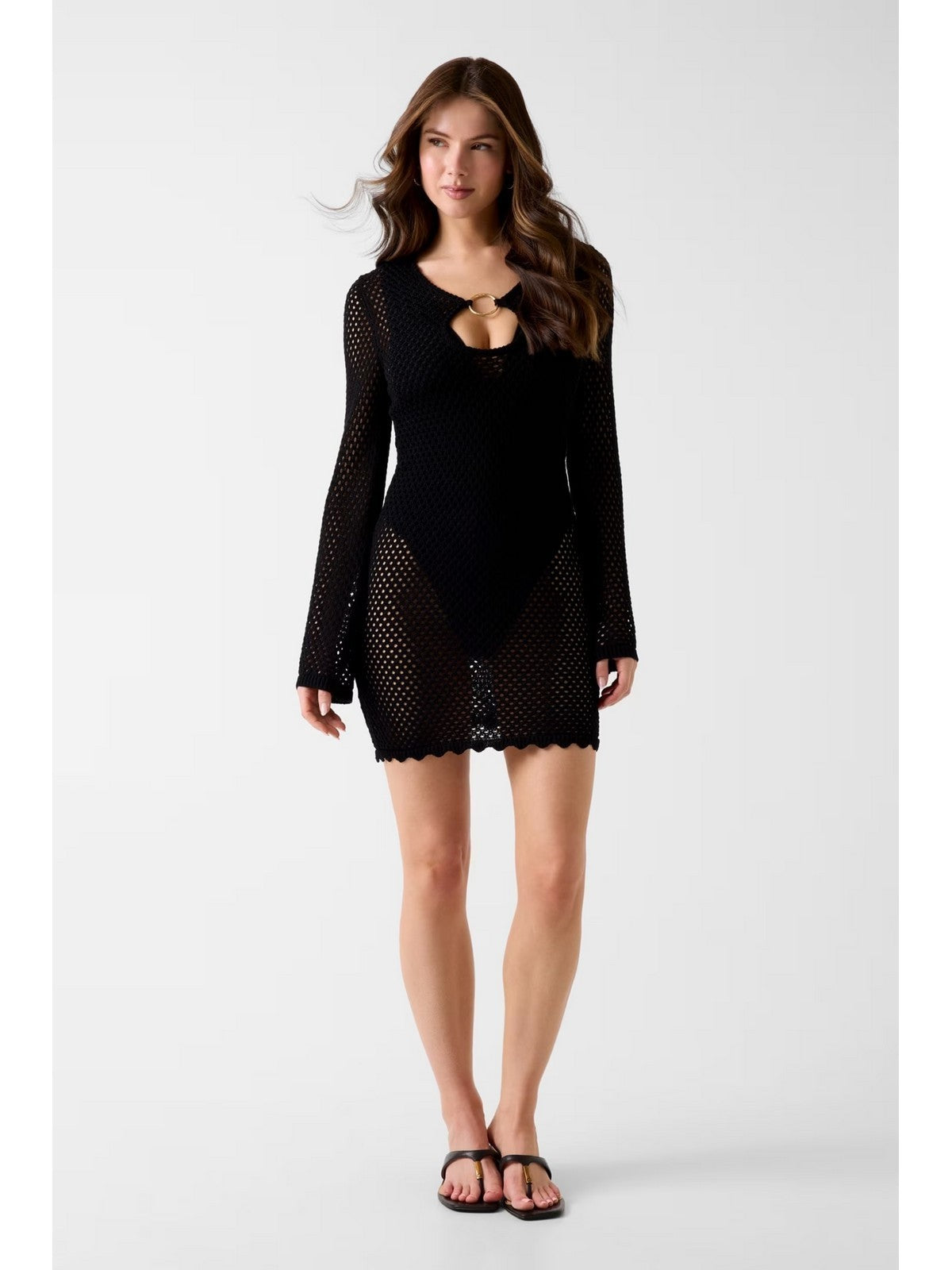 GUESS BEACHWEAR Pantalone Donna LUNA LS RING DRESS SWTR E6GK03 Z5632 JBLK Jet Black A996 gioboutiqueweb
