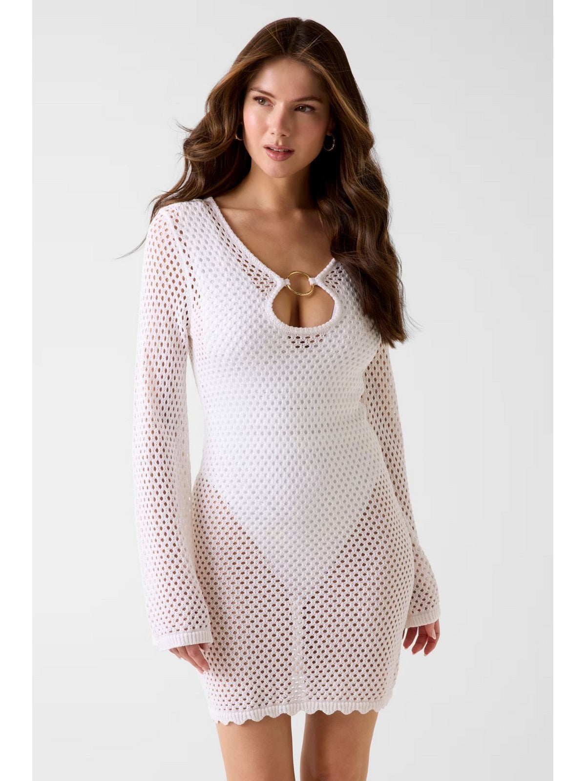 GUESS BEACHWEAR Pantalone Donna LUNA LS RING DRESS SWTR E6GK03 Z5632 G1CR PALE PEARL gioboutiqueweb