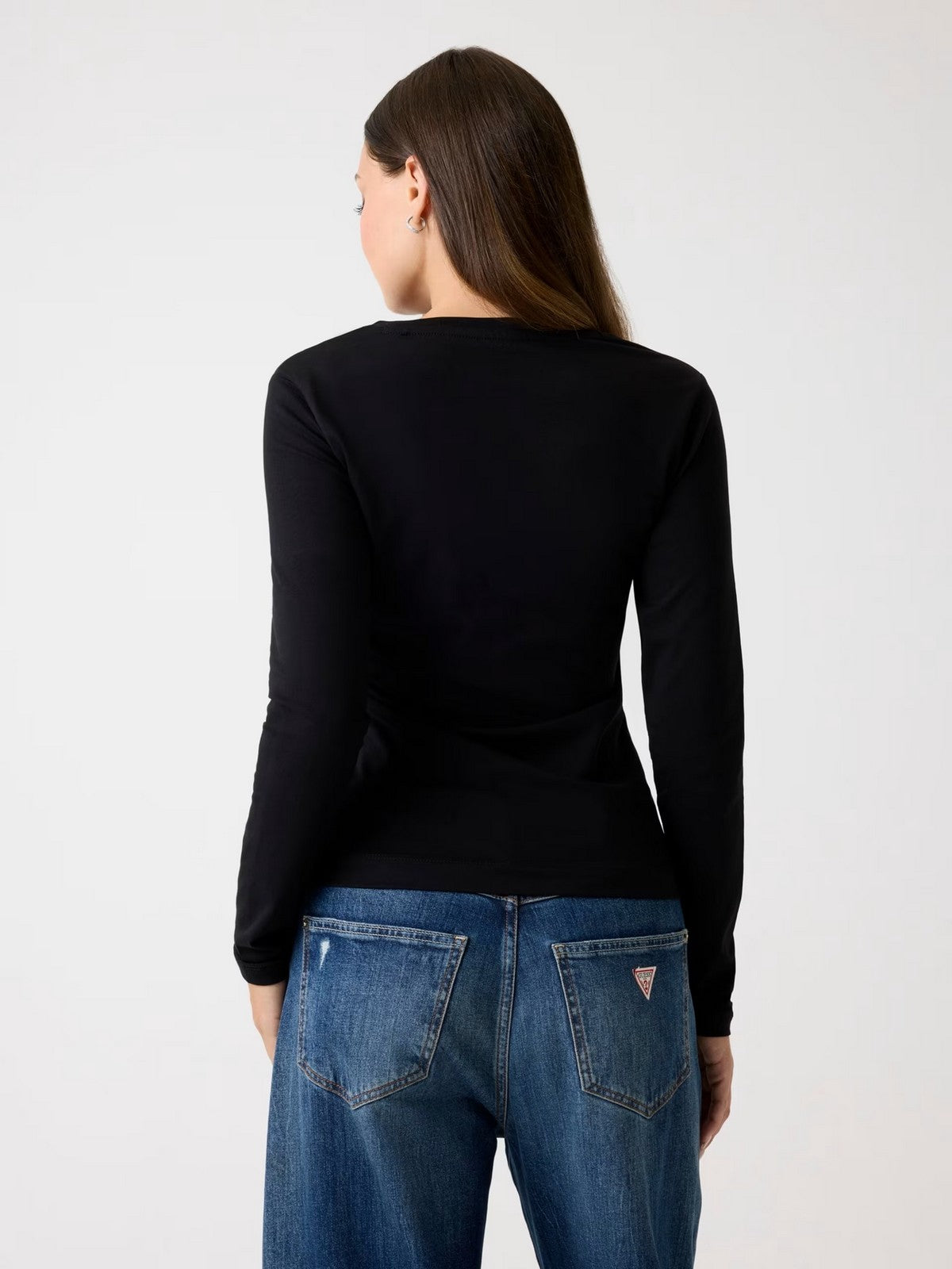 GUESS T-shirt Donna LS CN LEO TRIANGLE TEE W5BI75 J1314 JBLK Jet Black A996 gioboutiqueweb