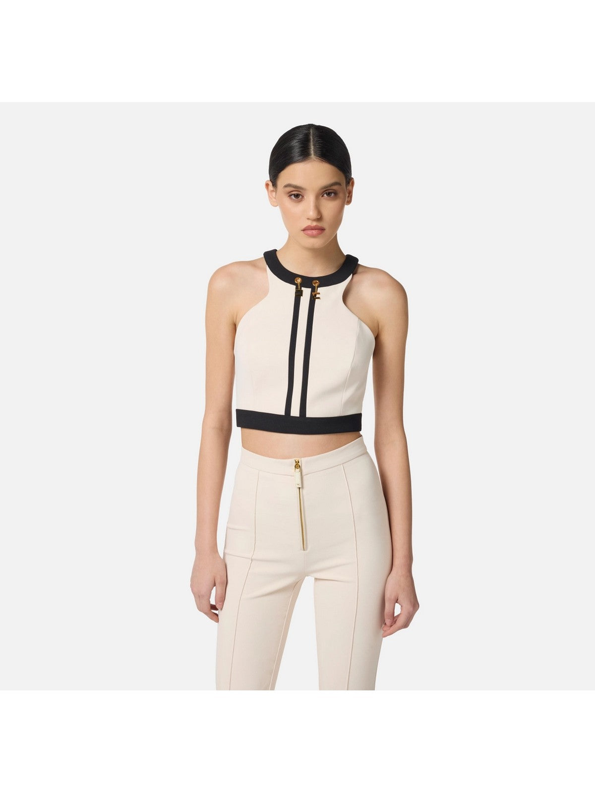 ELISABETTA FRANCHI Top Donna  TOT0156E2 EF1 MILK/NERO gioboutiqueweb
