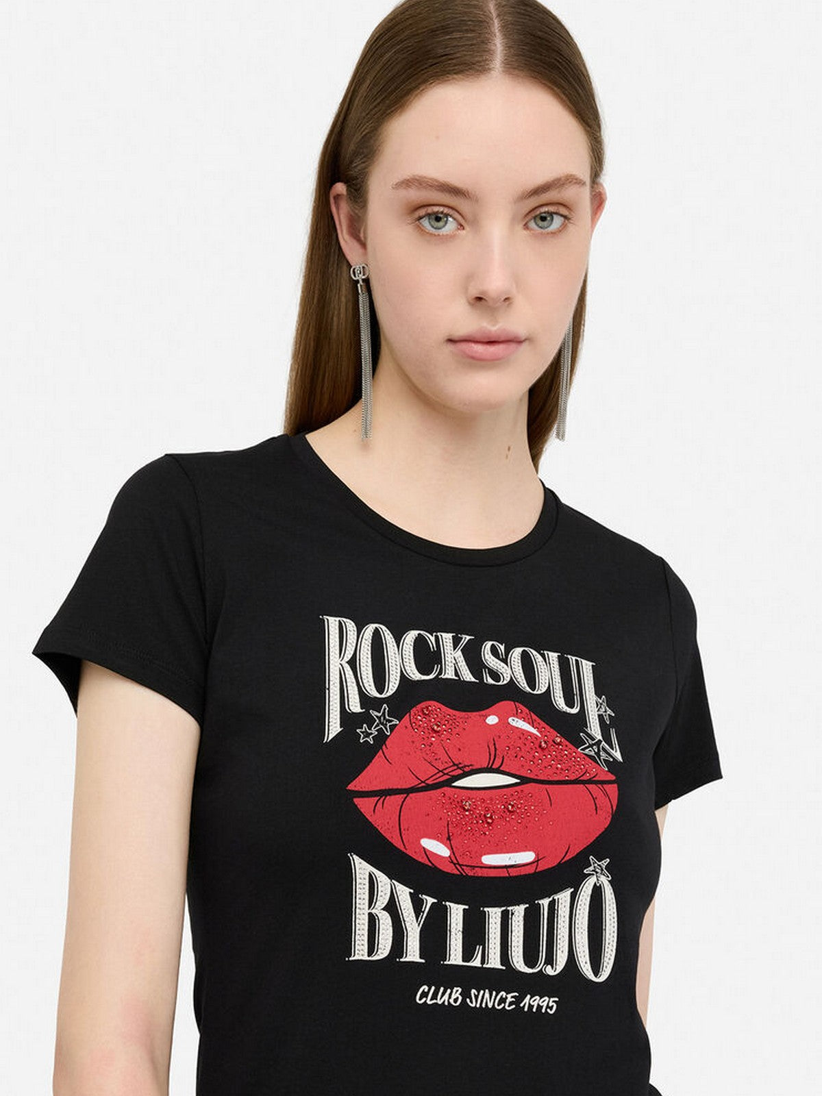 LIU JO BLUE DENIM T-shirt Donna  UF5265JS923 M9941 Nero/LiuJo rock