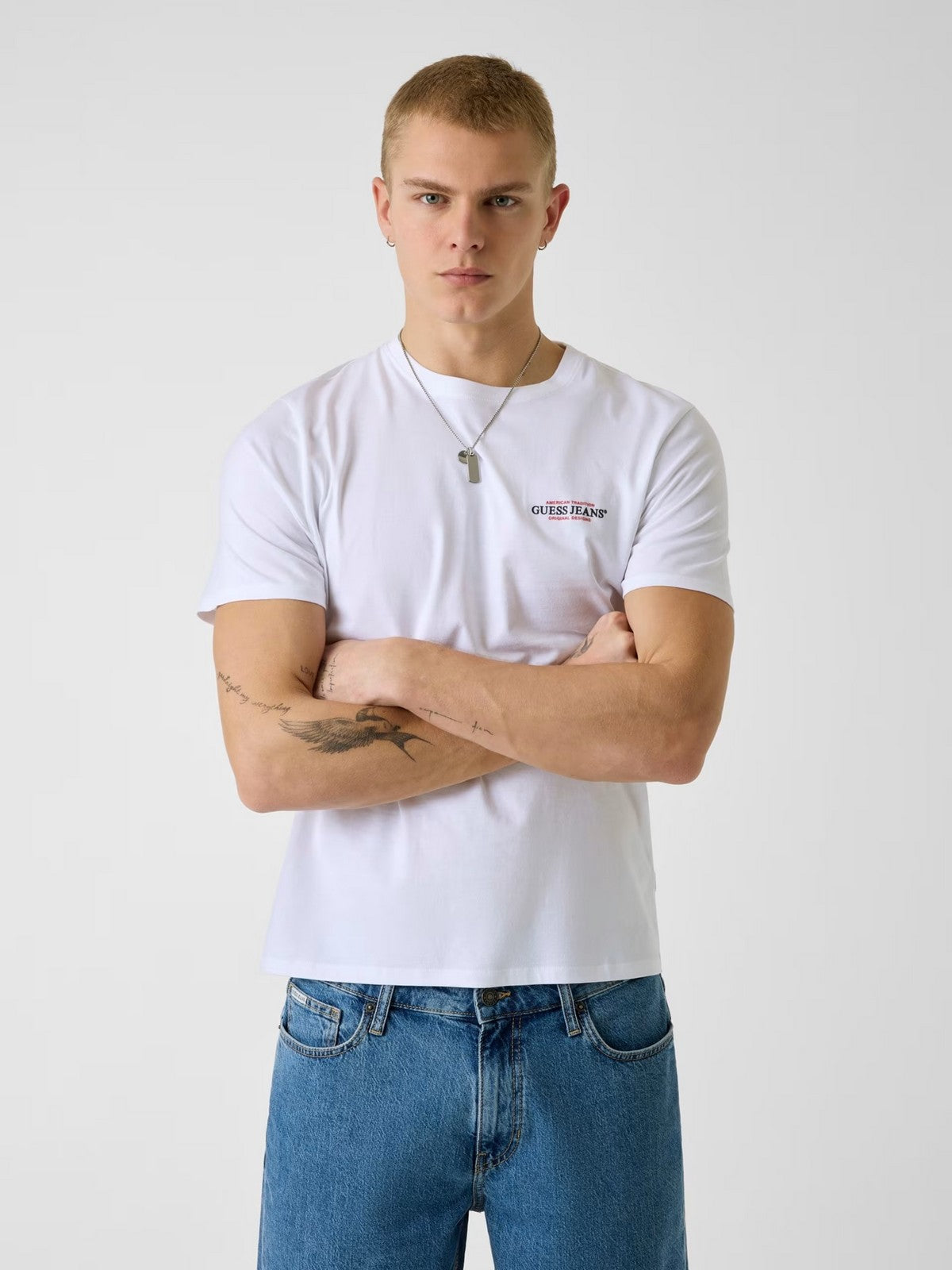 GUESS T-shirt Uomo GJ SS CN SLIM AMERICAN TR TEE M4YI55 K8HM0 G011 PURE WHITE gioboutiqueweb