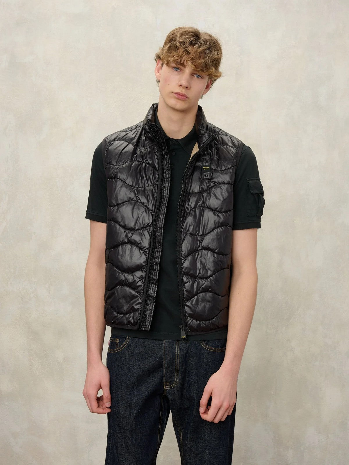 BLAUER Gilet Uomo DANNY 26SBLUX02184 A05958 999ET NERO interno BEIGE NATURALE