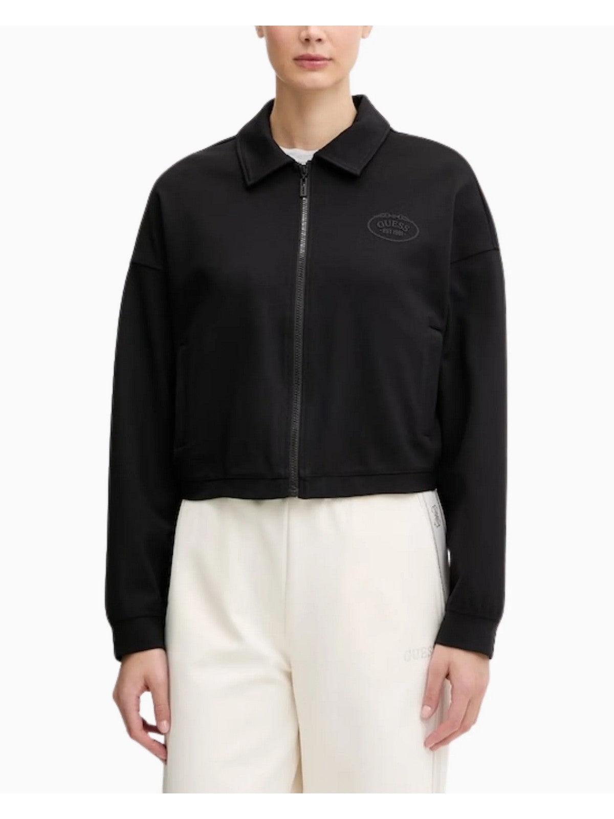 GUESS SPORT Felpa Donna ANNIE CROP FULL ZIP JACKET V6RQ17 KD822 JBLK Jet Black A996 gioboutiqueweb
