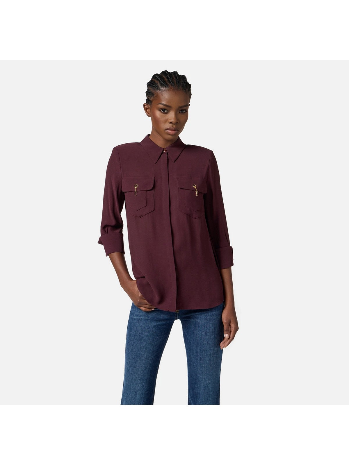 ELISABETTA FRANCHI Camicia Donna  CA12256E2 EA4 MERLOT gioboutiqueweb