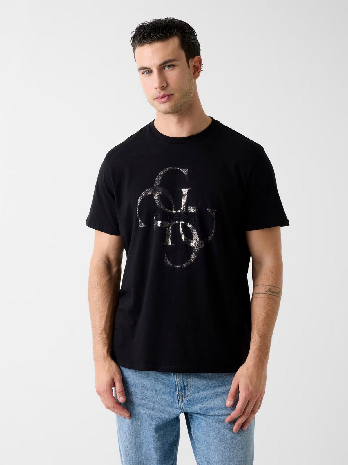 GUESS T-shirt Uomo SS BSC SHIMMER QUATTRO G TEE M6RI03 I3Z14 JBLK Jet Black A996 gioboutiqueweb