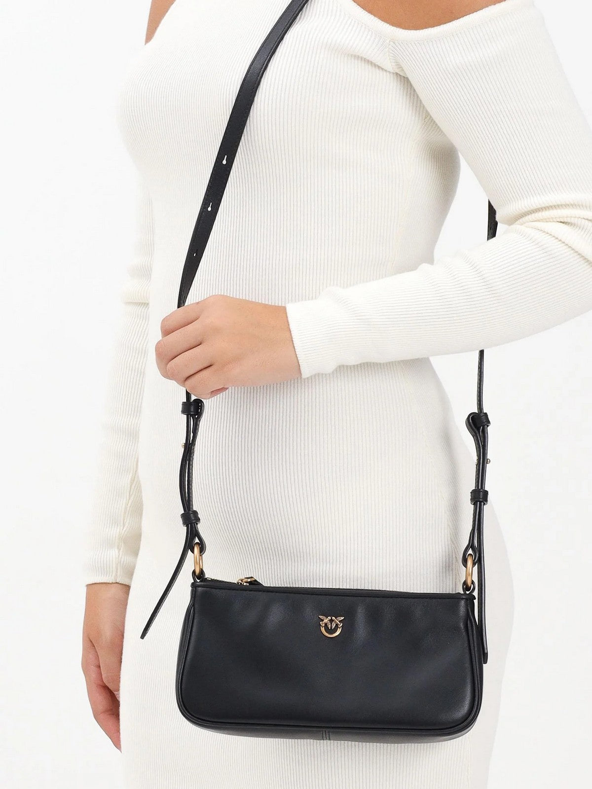 PINKO Borsa Donna HALF MOON HORIZONTAL MINI VITE 105069-A0QO Z99Q NERO-ANTIQUE GOLD gioboutiqueweb