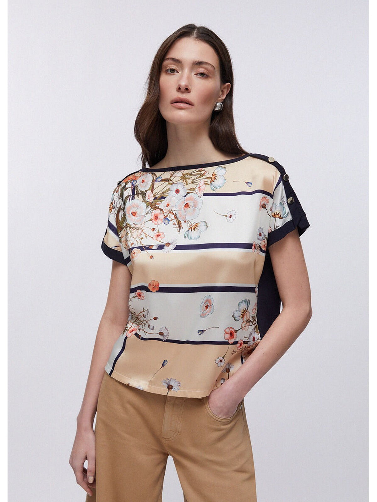 LIU JO WHITE T-shirt Donna  WA6437J6308 P9466 Nt.blu sky/bloom fou gioboutiqueweb