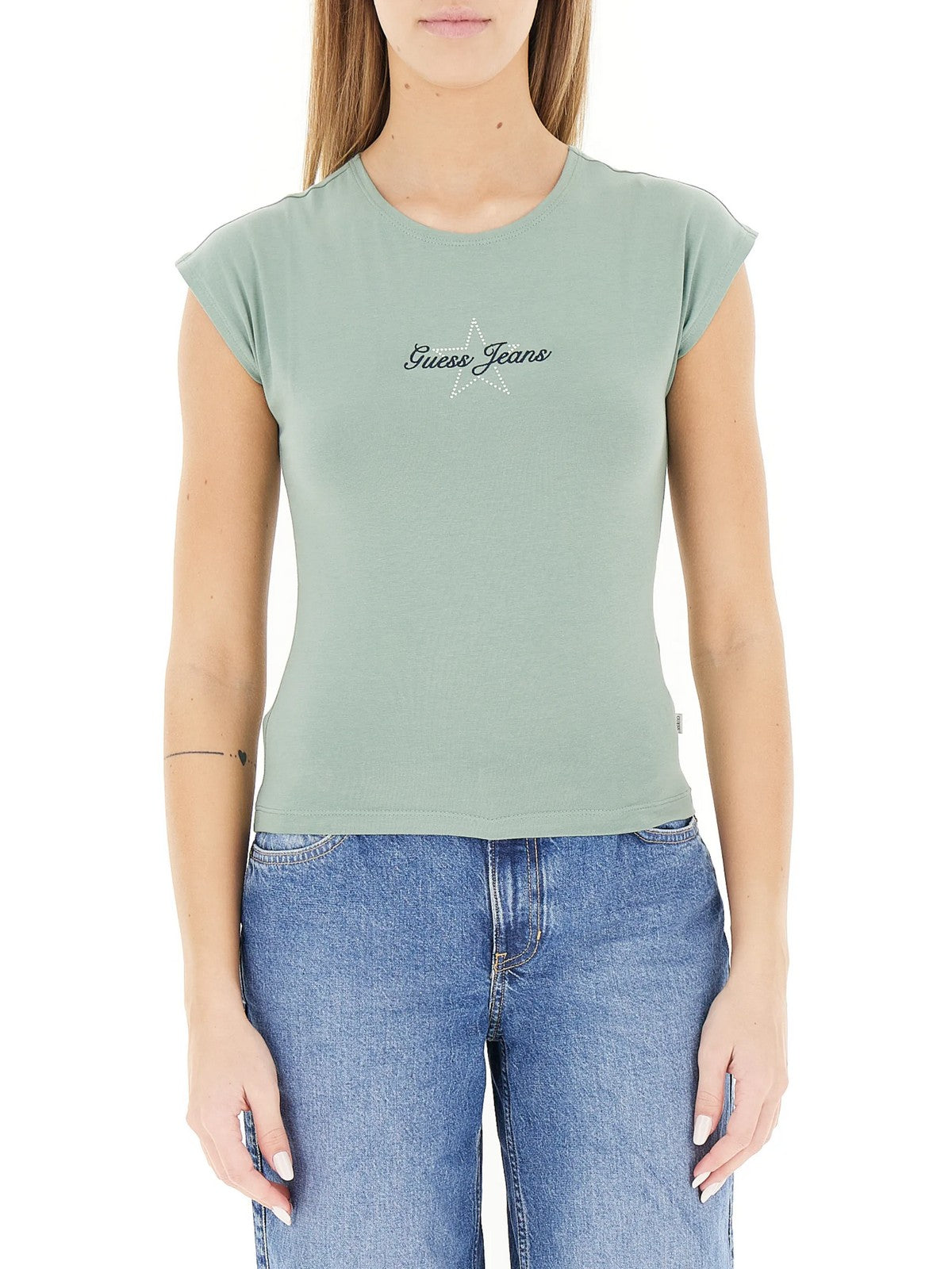 GUESS T-shirt Donna GJ SS RAGLAN STAR BABY TEE W6RI21 J1314 G8FD SALVIA GREEN gioboutiqueweb