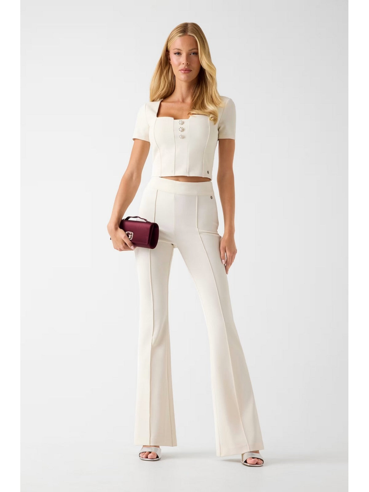 GUESS Pantalone Donna NEW FLARED EVELINA PANT W4YB01 KCBO2 G047 PEARL WHITE