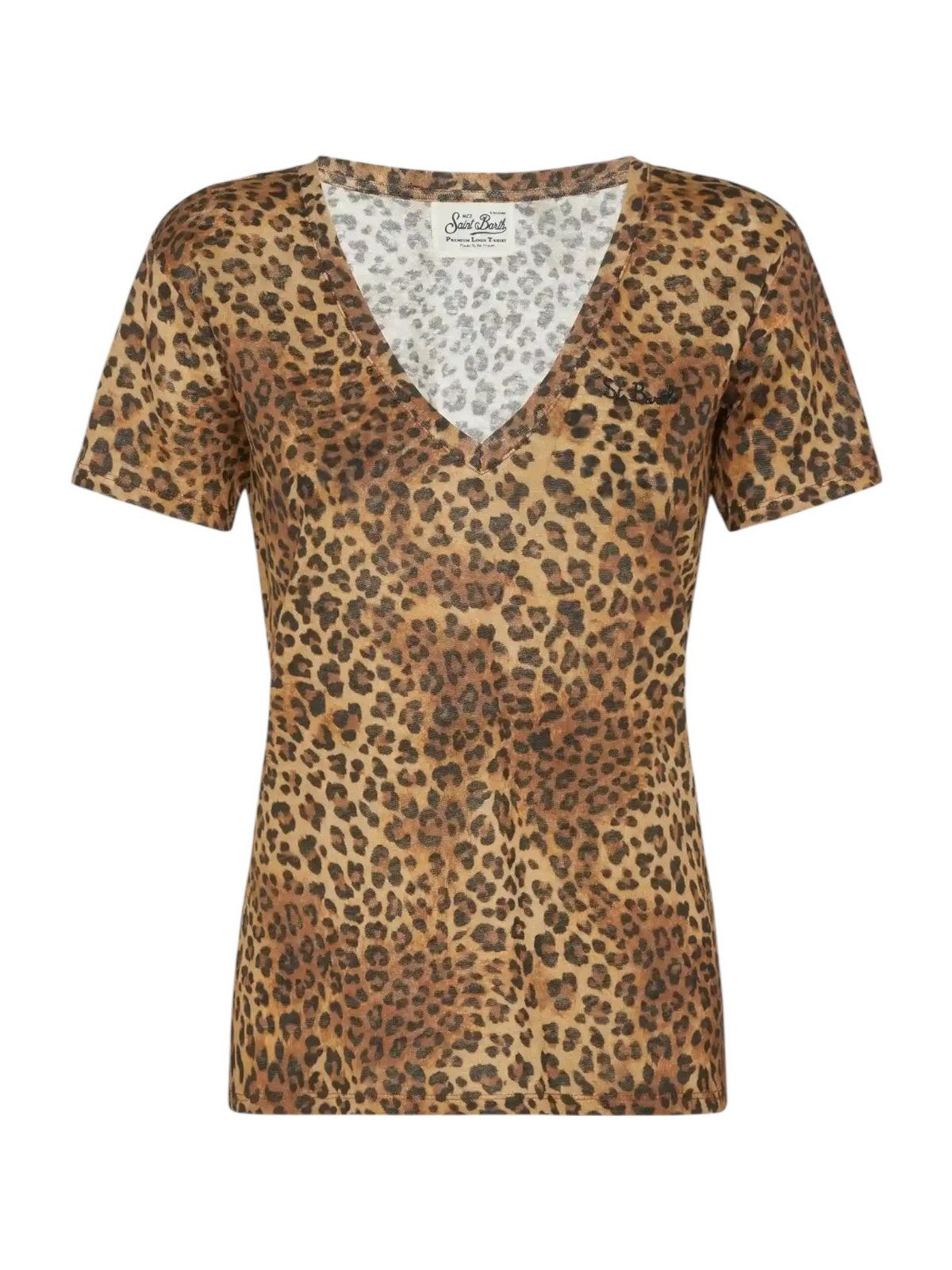 MC2 SAINT BARTH T-shirt Donna  ELOISE 08672L LINEN SAND LEOPARD 19 EMB