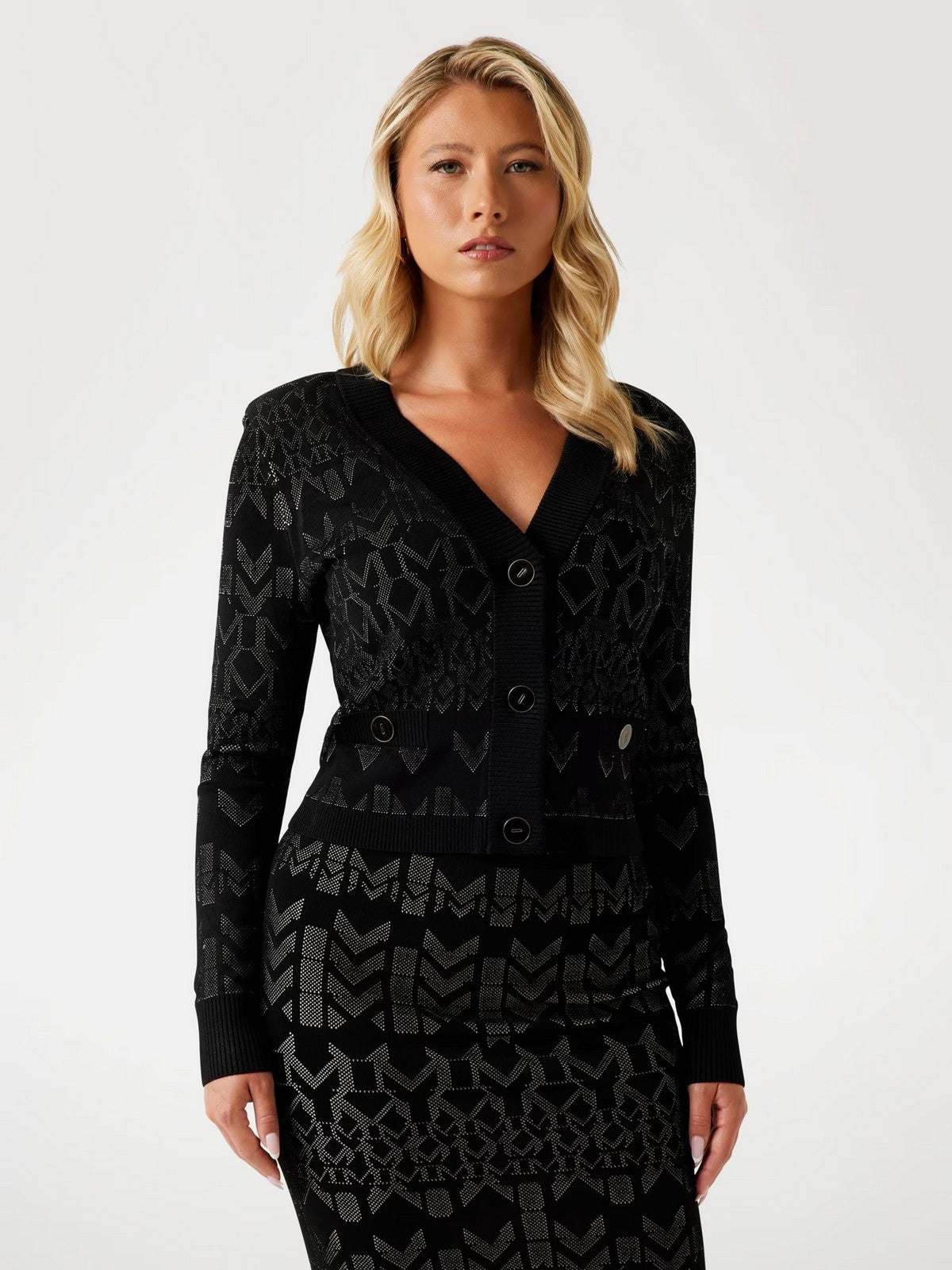MARCIANO Cardigan Donna BILLIE MONOGRAM CARDI SWTR 5YGR06 5877Z FNWI GEOMETRIC MONOGRAM N gioboutiqueweb