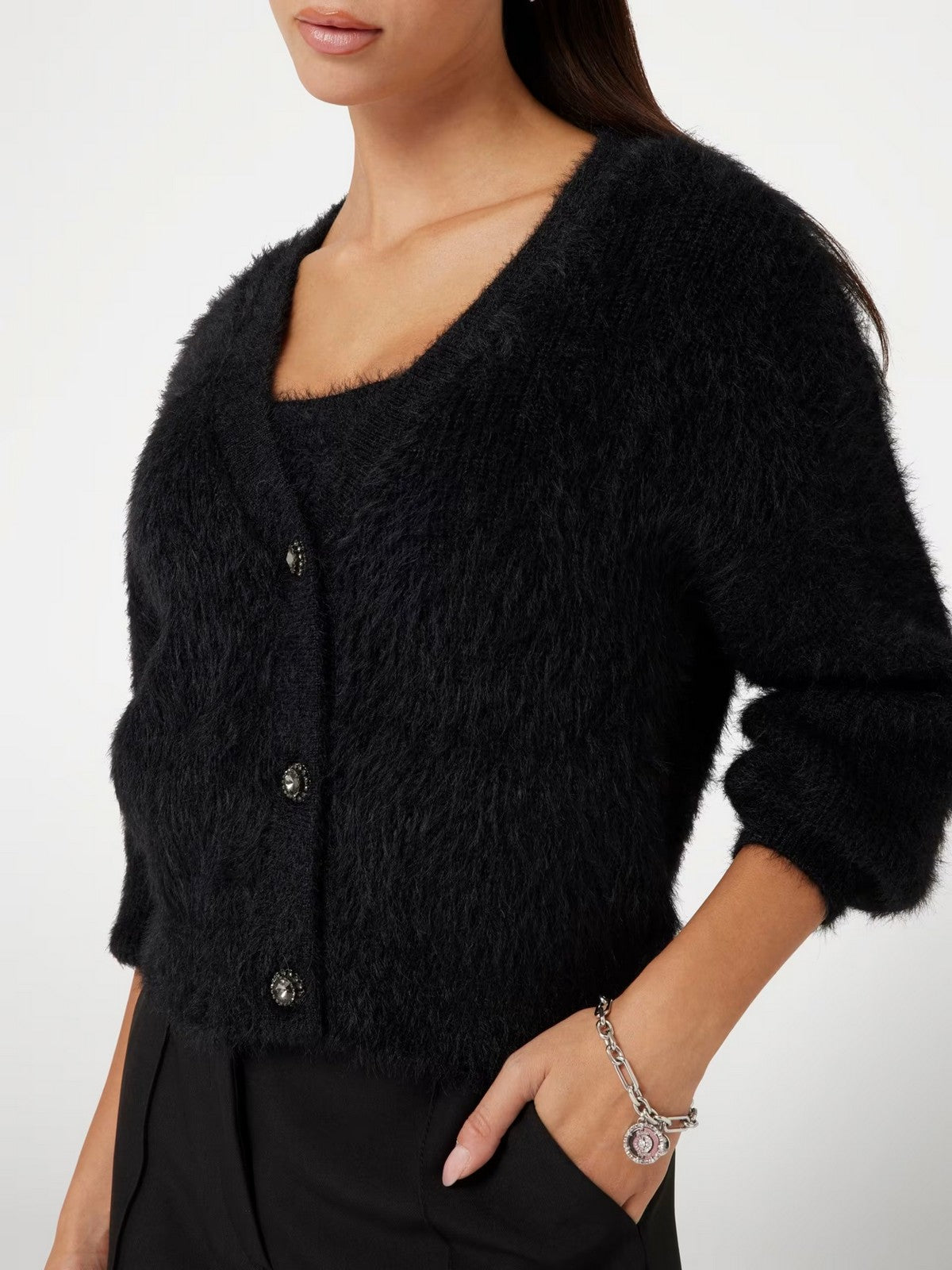 GUESS Cardigan Donna KEYLA LS VN CARDI SWTR W4BR27 Z3BH0 JBLK Nero gioboutiqueweb