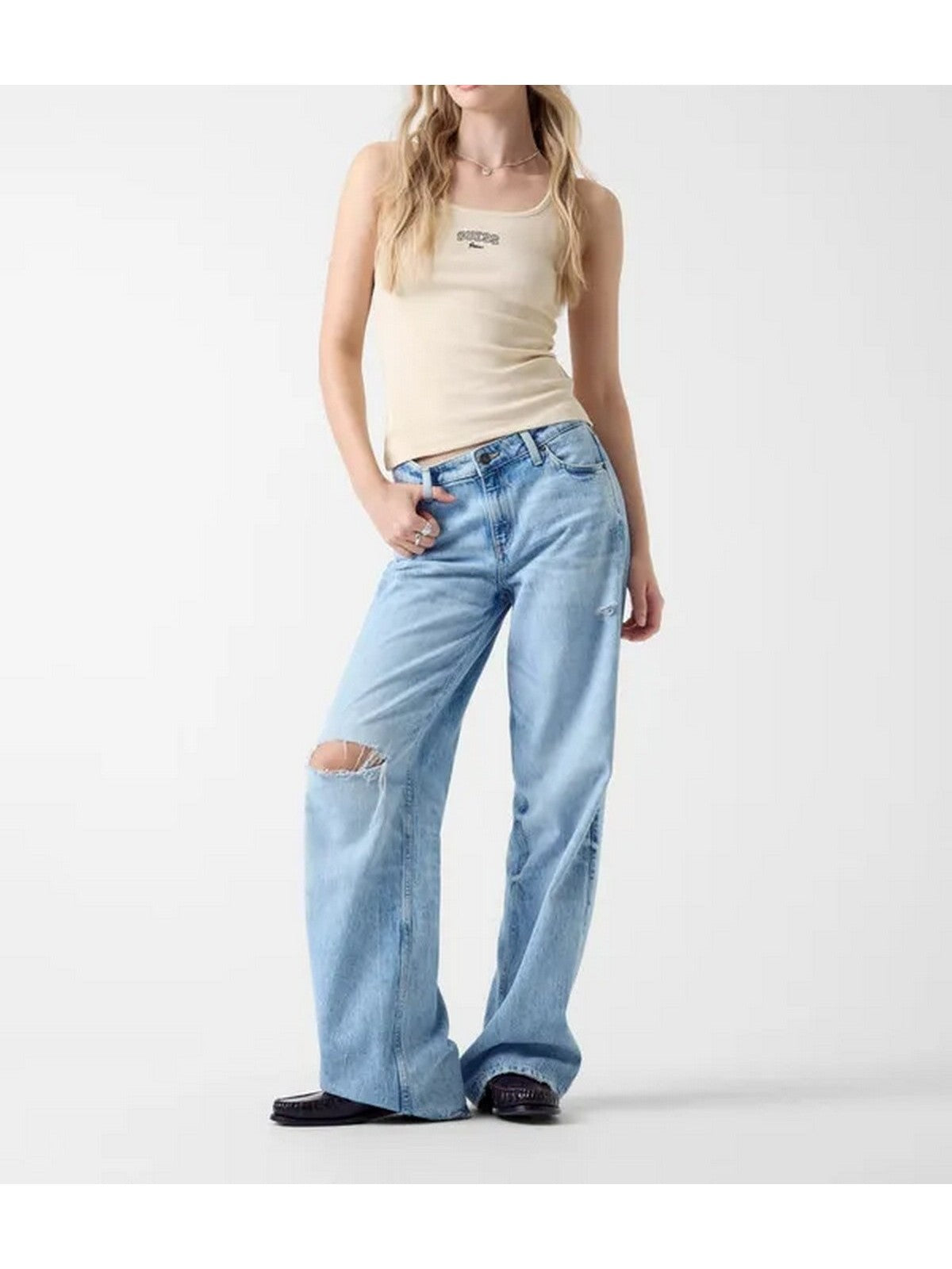 GUESS Canotta Donna GJ TANK TOP SLIM RIB EMBRO W6RP20 KA0H1 G1W7 BISCOTTI