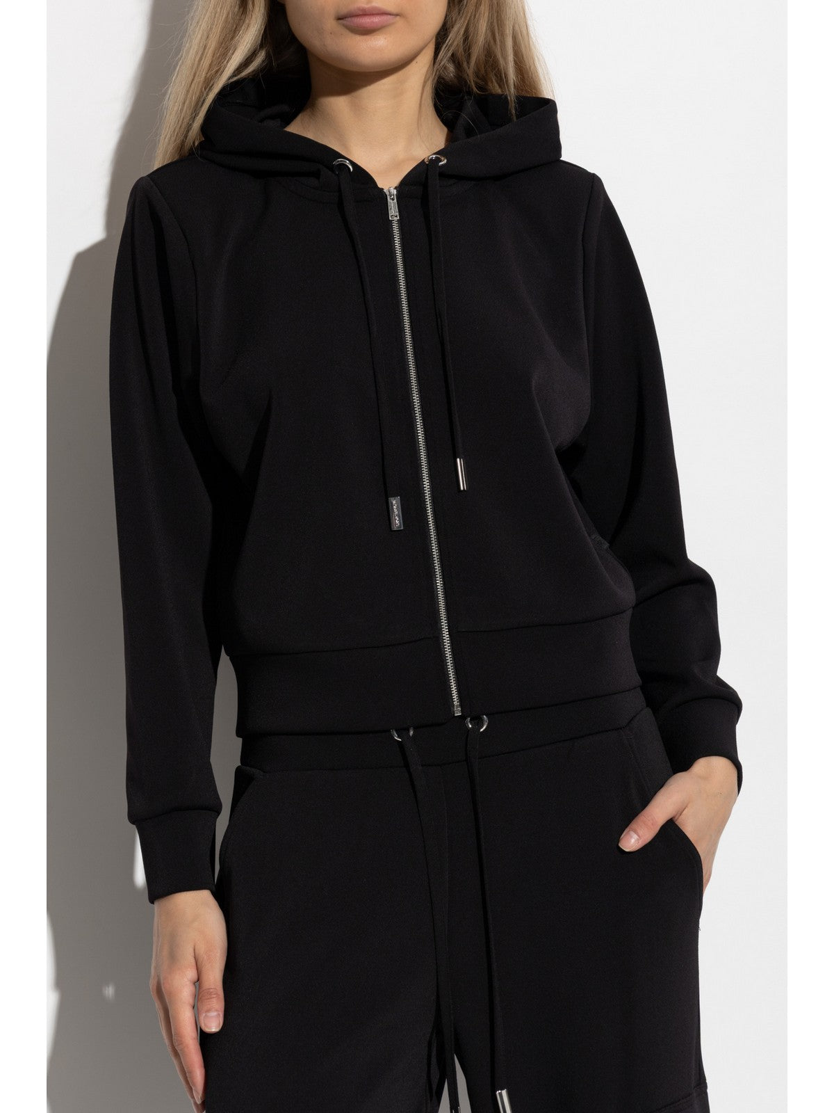 MICHAEL KORS Felpa Donna SHLDR PAD CROP ZIP HDIE MT551SSE45 001 BLACK gioboutiqueweb