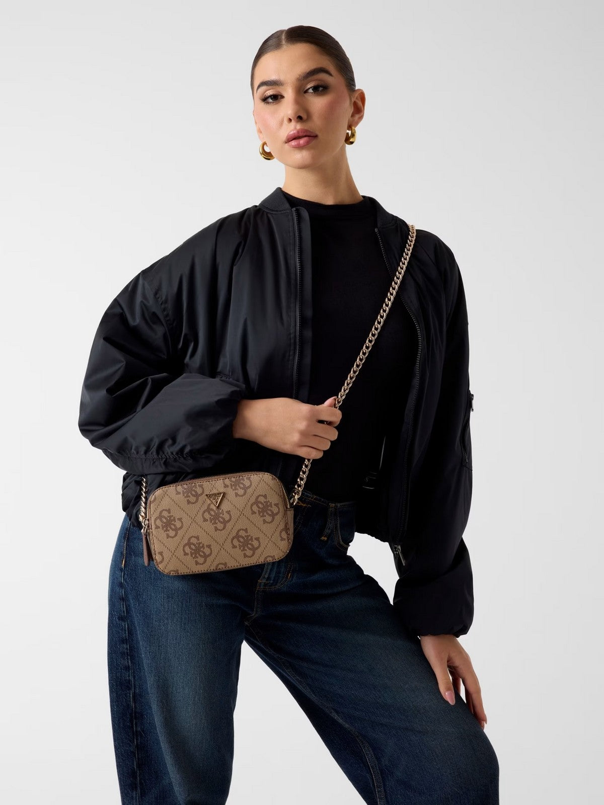 GUESS Borsa Donna NOELLE II CROSSBODY CAMERA HWSO96 72140 LGW LATTE LOGO/BROWN gioboutiqueweb