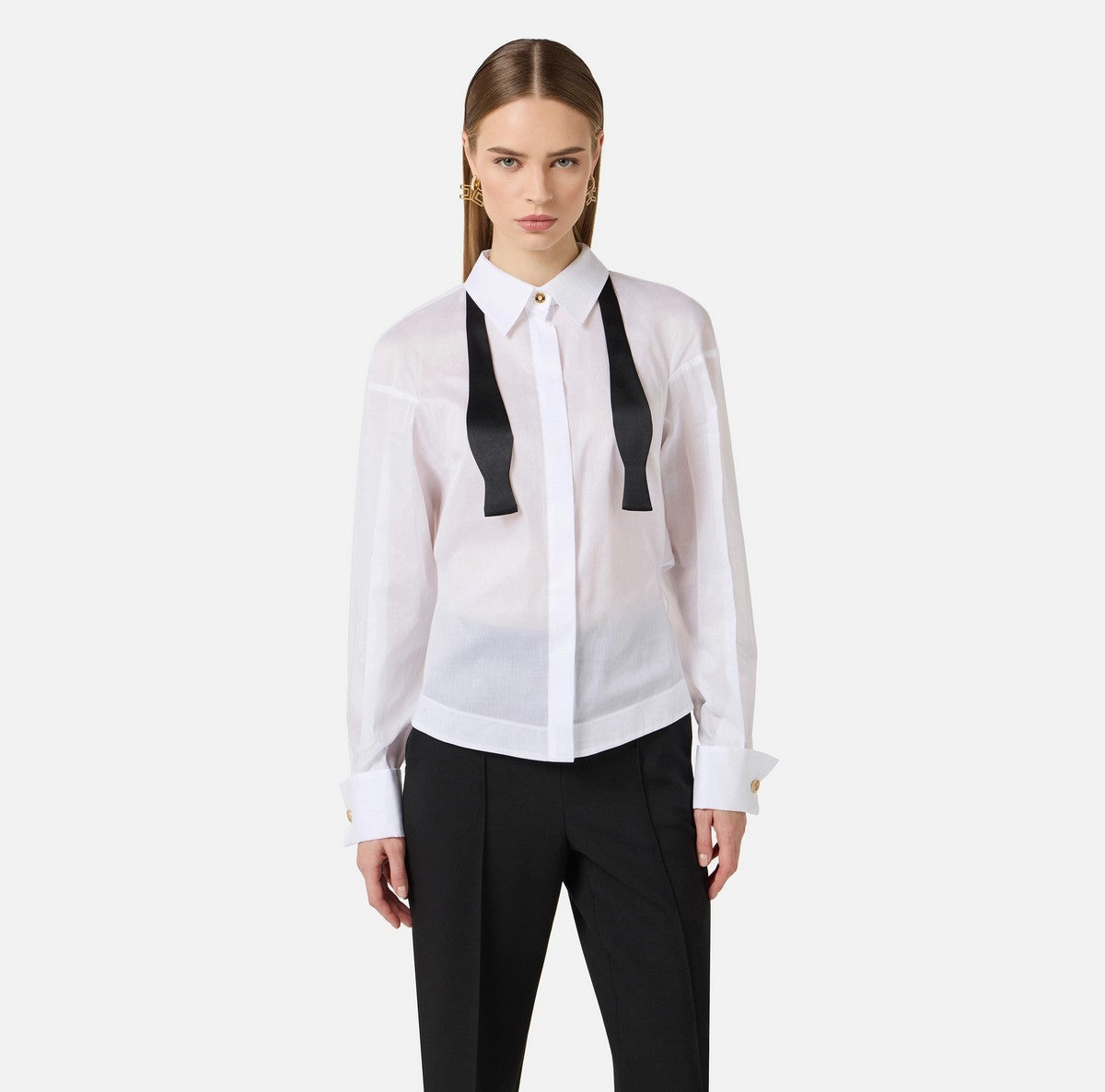 ELISABETTA FRANCHI Camicia Donna  CA15461E2 221 BIANCO/NERO gioboutiqueweb