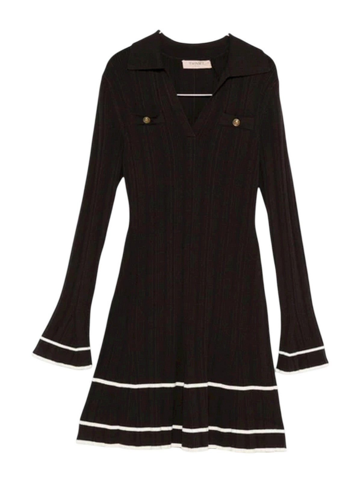 TWINSET Abito Donna VISCOSE STRETCH RIBS DETAILS 252TT3230 12996 BIC.BLACK CHOCOLATE/NEVE gioboutiqueweb