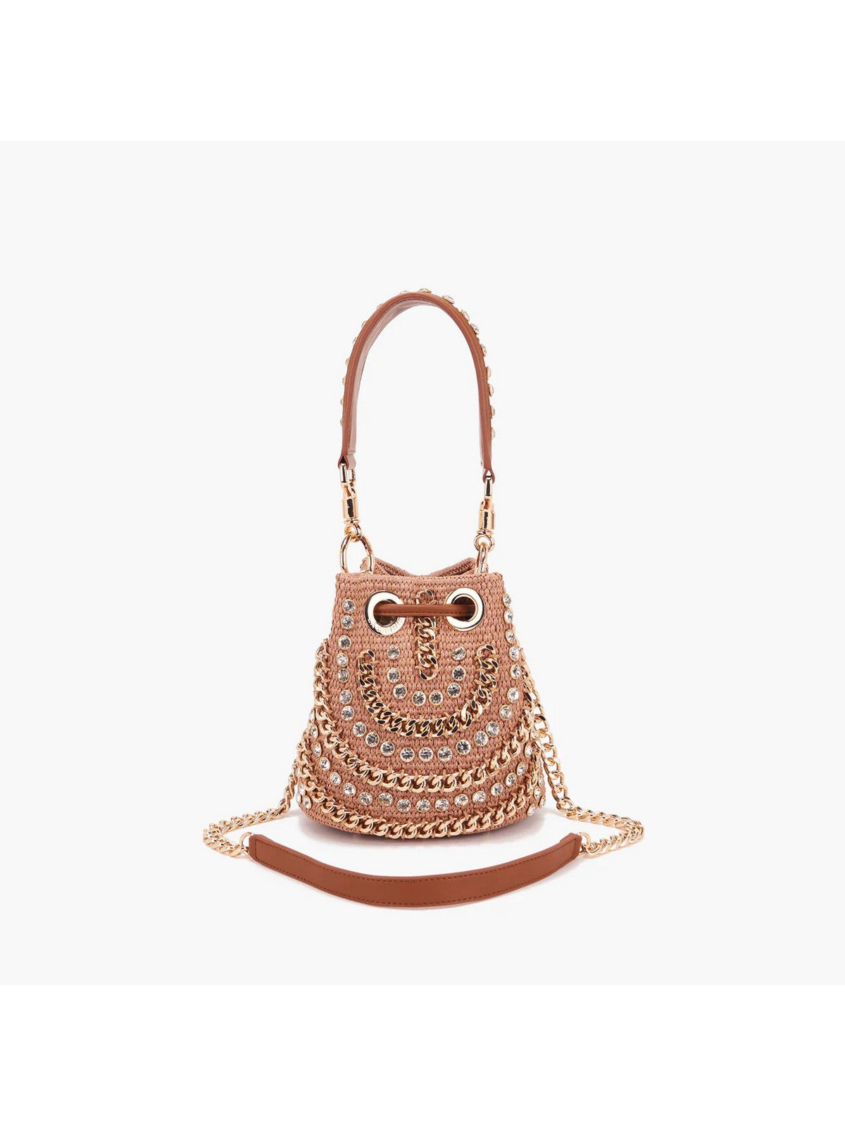 LA CARRIE Borsa Donna MIRROR SMALL BUCKET RAPHIA +SYNT. 151C-ES-100 RSY/CUO Marrone gioboutiqueweb