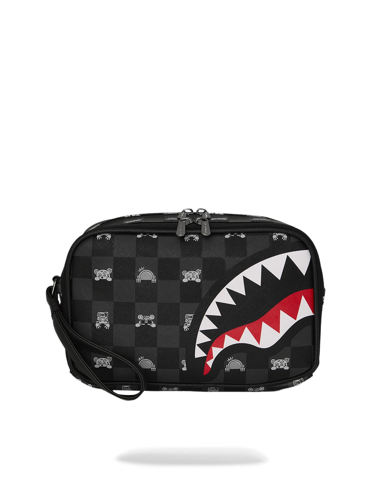 SPRAYGROUND Pochette Unisex adulto GRAY PEEKING CHARACTER CHECK TOILETRY BRICK 910B8914NSZ Nero gioboutiqueweb