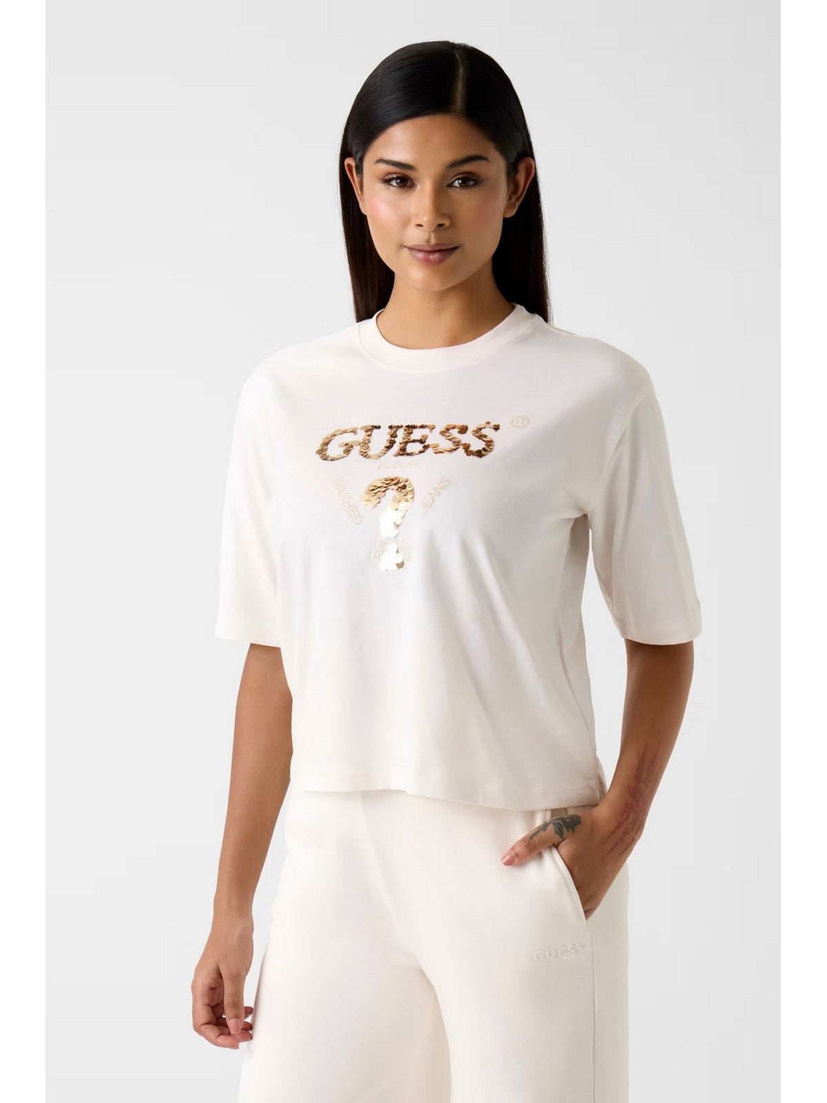 GUESS SPORT T-shirt Donna AURELIE BOXY TEE V4YI06 I3Z14 G6K5 OCEAN SALT gioboutiqueweb