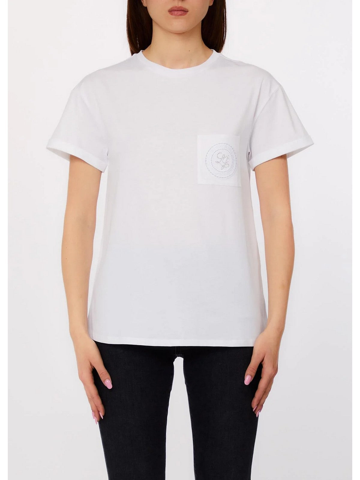 LIU JO WHITE T-shirt Donna  WA6372JS923 P9333 Bco LJ embr.fashion gioboutiqueweb