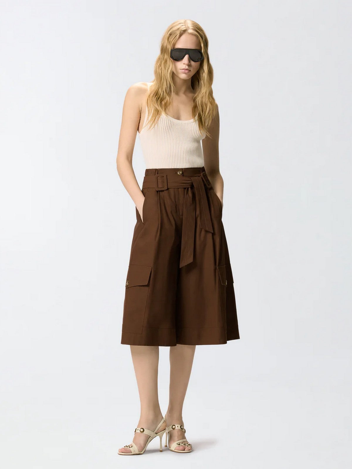 PINKO Bermuda Donna PATRICIA BERMUDA COTONE FLUIDO 106152-A2ER L78 MARRONE TERRA X PIANTE gioboutiqueweb