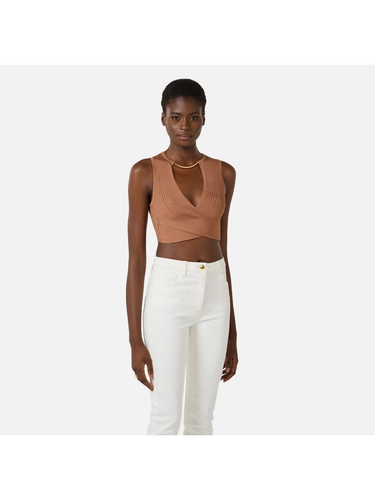 ELISABETTA FRANCHI Top Donna  TK76S61E2 600 CUOIO gioboutiqueweb