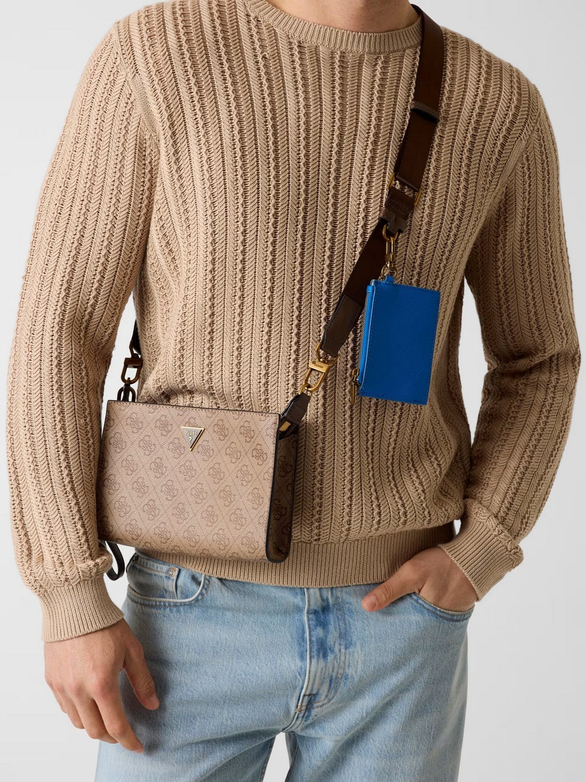 GUESS Tracolla Uomo MILANO CROSSBODY TOP ZIP HMMILO P6157 BBO BEIGE\BROWN gioboutiqueweb