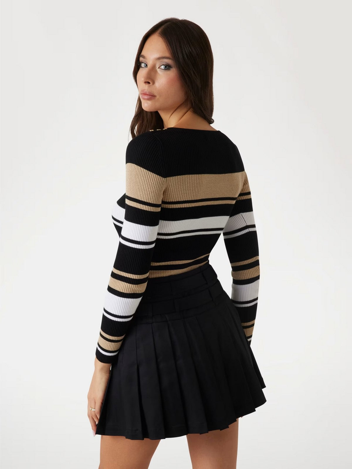 GUESS Maglione Donna EVIE STRIPED VN LS SWTR W5RR22 Z2Y72 S04F Nero gioboutiqueweb