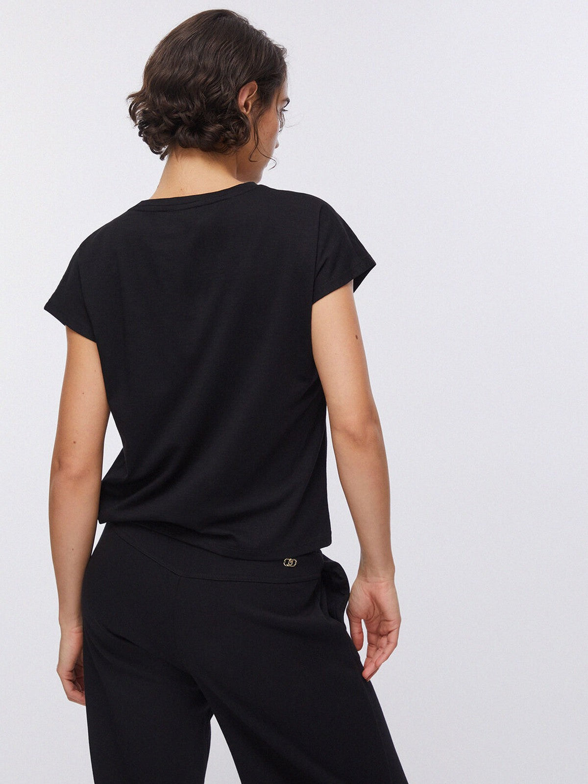 LIU JO SPORT T-shirt Donna  TA6164JS870 P9298 Nero/logo strass gioboutiqueweb