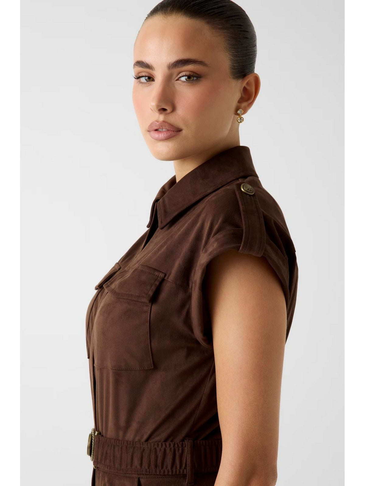 GUESS Tuta Donna NUNZIA SUEDE OVERALL W6RD61 WJ472 G1EA DARK COFFEE