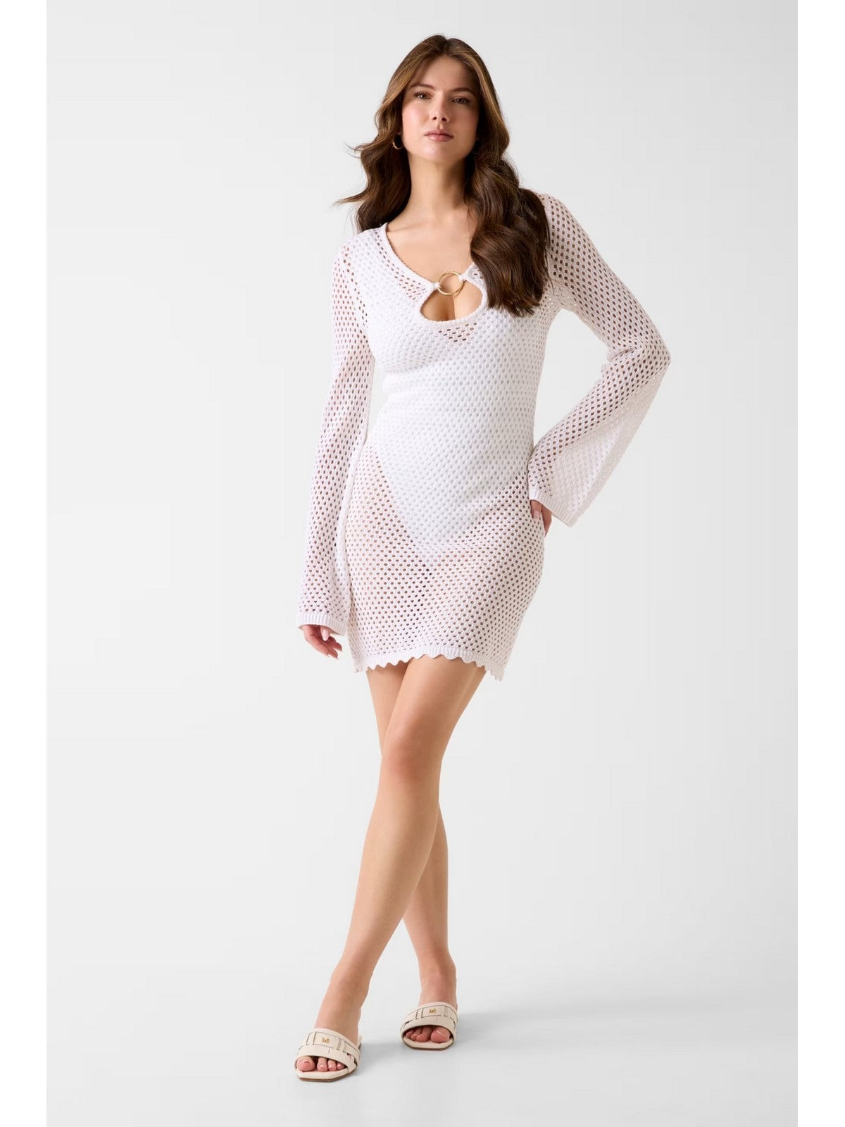 GUESS BEACHWEAR Pantalone Donna LUNA LS RING DRESS SWTR E6GK03 Z5632 G1CR PALE PEARL gioboutiqueweb
