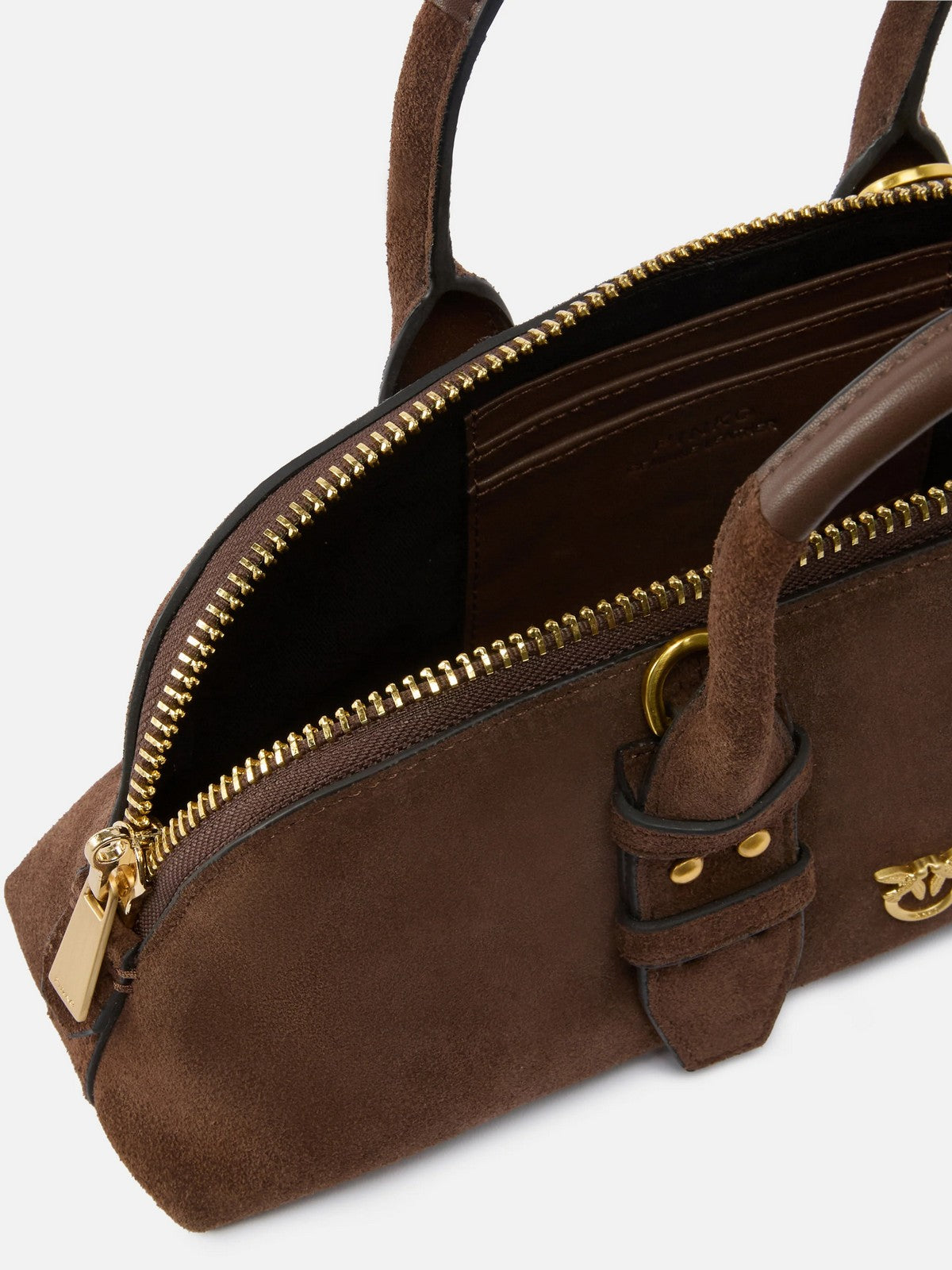 PINKO Borsa Donna BOWLING BAG HORIZONTAL SUEDE 105334-A2JH L74V MARRONE CASTANO MATT GOLD gioboutiqueweb