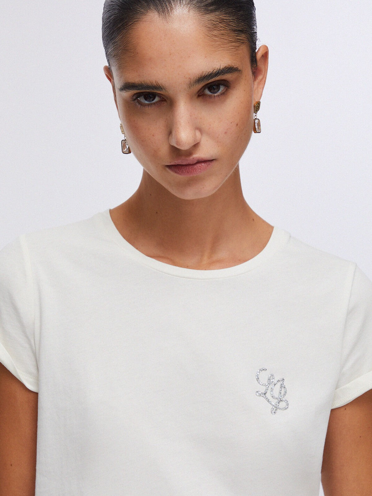LIU JO SPORT T-shirt Donna  TA6056JS923 P9192 White milk/LJ strass gioboutiqueweb