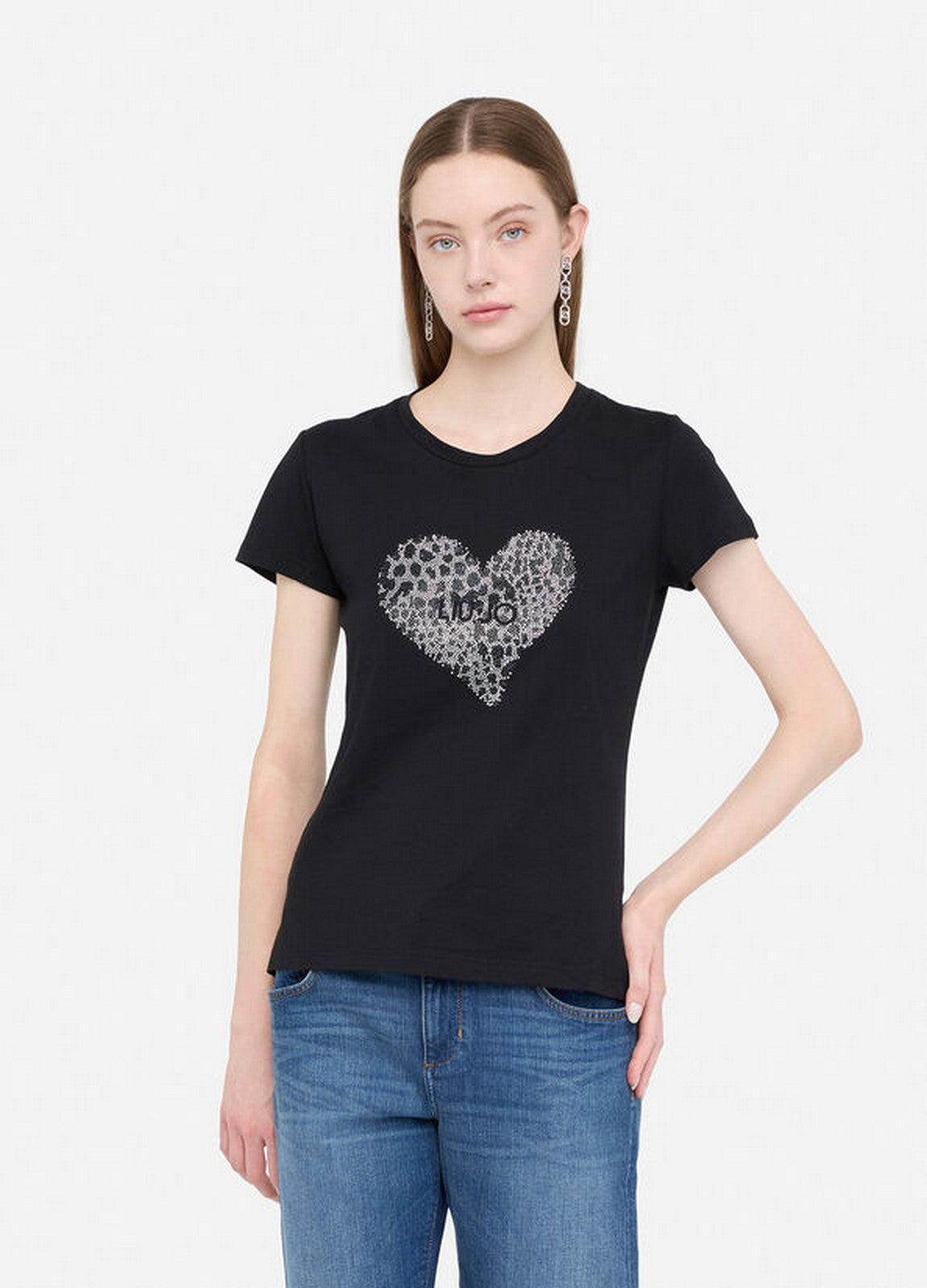 LIU JO BLUE DENIM T-shirt Donna  UF5264JS923 M9938 Nero/heart LiuJo poi