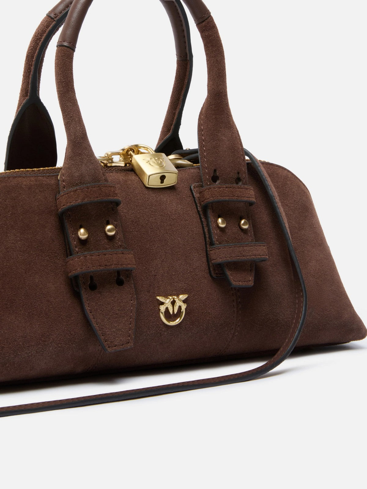 PINKO Borsa Donna BOWLING BAG HORIZONTAL SUEDE 105334-A2JH L74V MARRONE CASTANO MATT GOLD gioboutiqueweb
