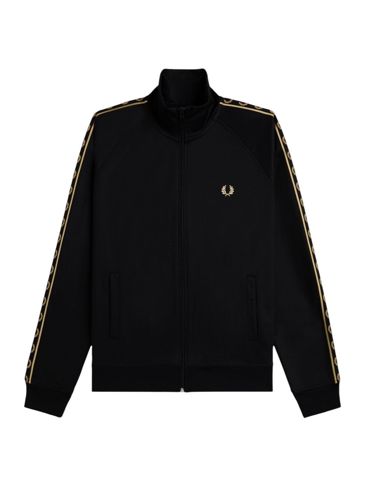 FRED PERRY Felpa Uomo FP CONTRAST TAPE TRACK JACKET FP-J5557 90A BLACK/CHAMPAGNE