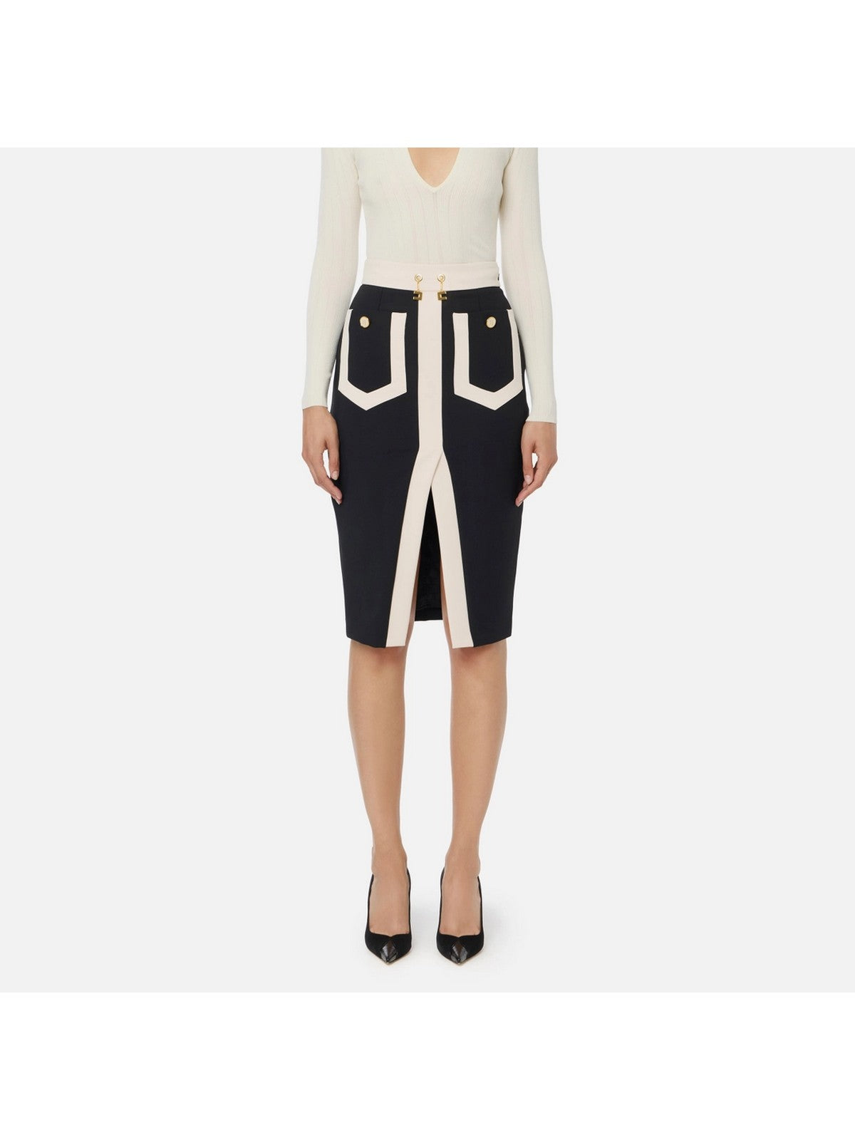 ELISABETTA FRANCHI Gonna Donna  GOT0156E2 EF3 NERO/MILK gioboutiqueweb