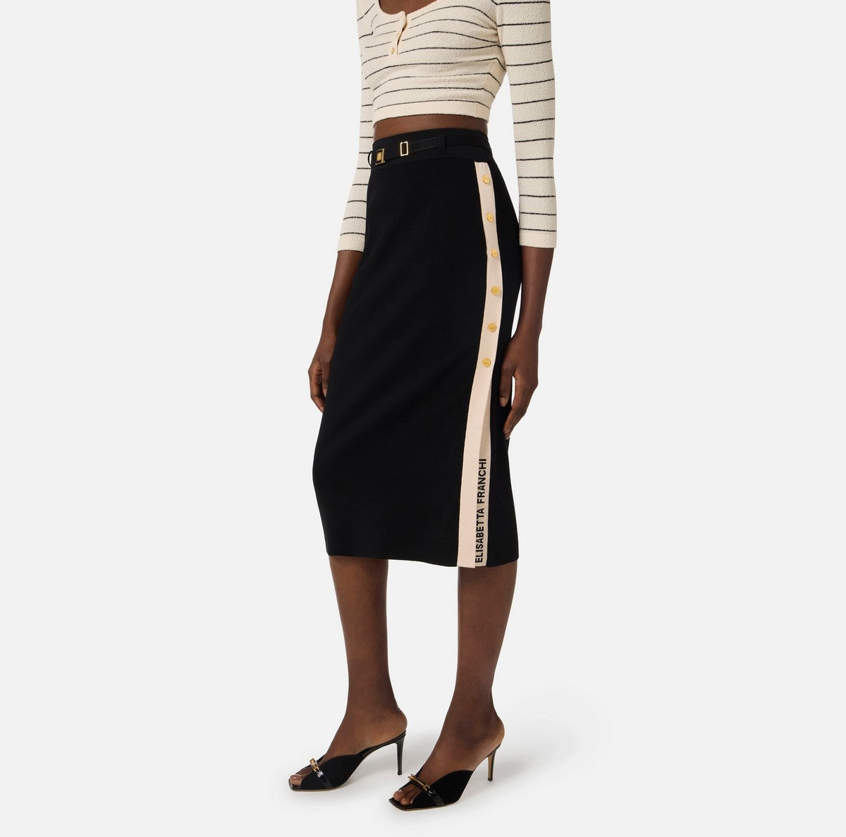 ELISABETTA FRANCHI Gonna Donna  GK27S61E2 685 NERO/BURRO gioboutiqueweb