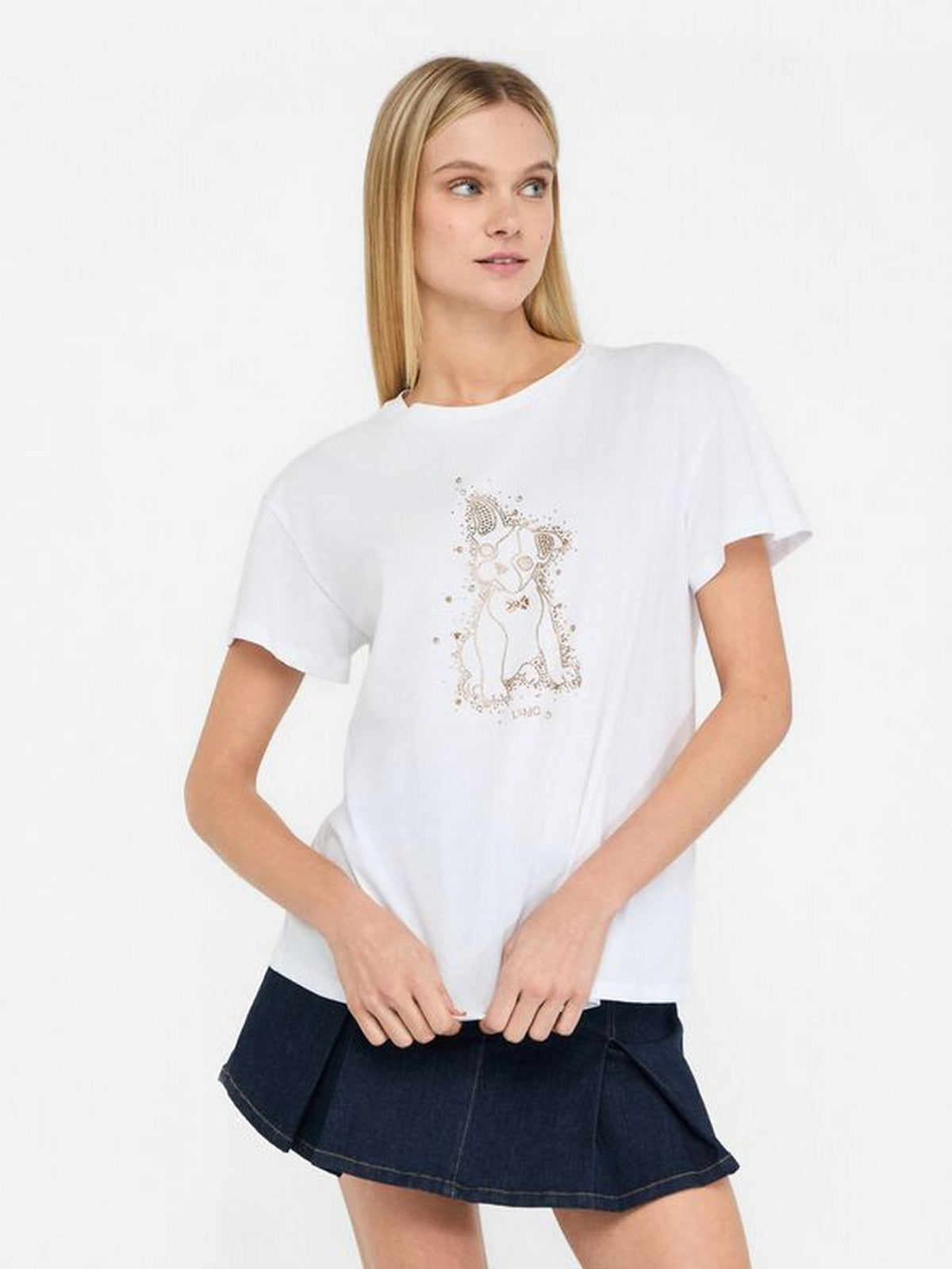 LIU JO WHITE T-shirt Donna  MF5412JS923 M9789 Bianco/dog fashion