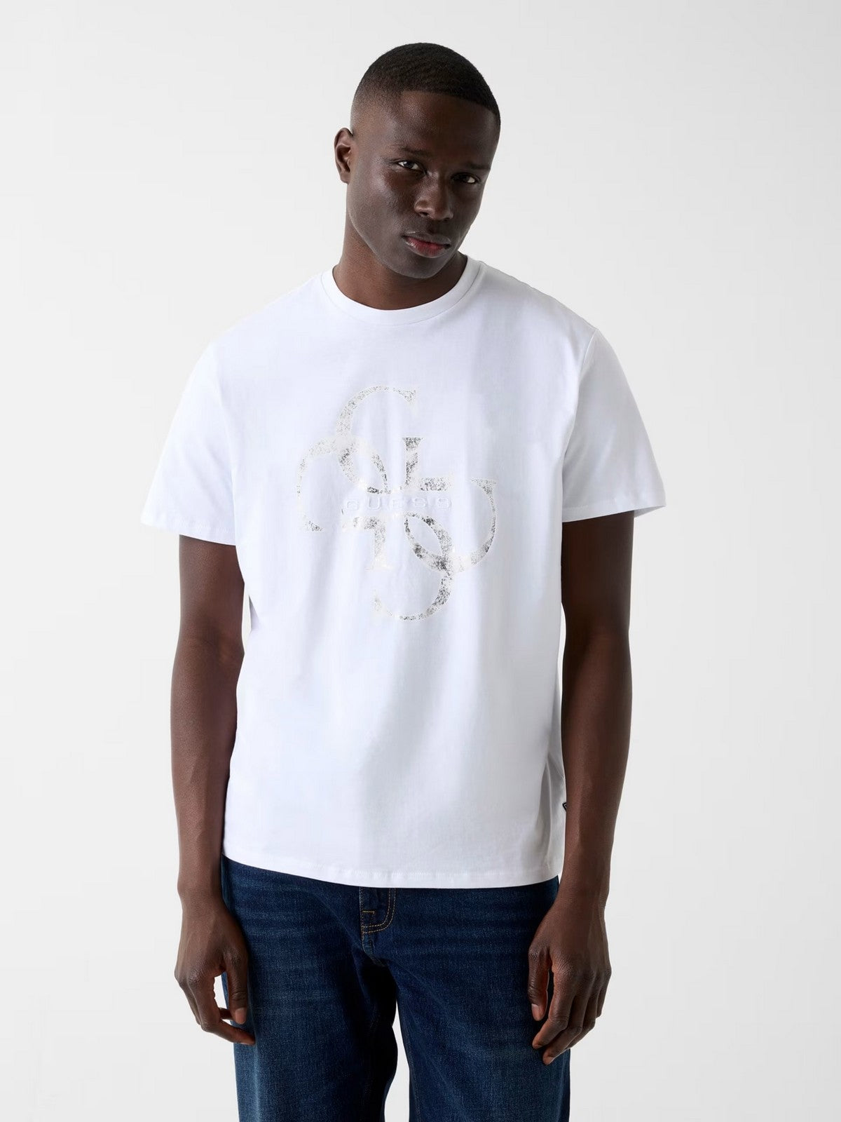 GUESS T-shirt Uomo SS BSC SHIMMER QUATTRO G TEE M6RI03 I3Z14 G011 PURE WHITE gioboutiqueweb