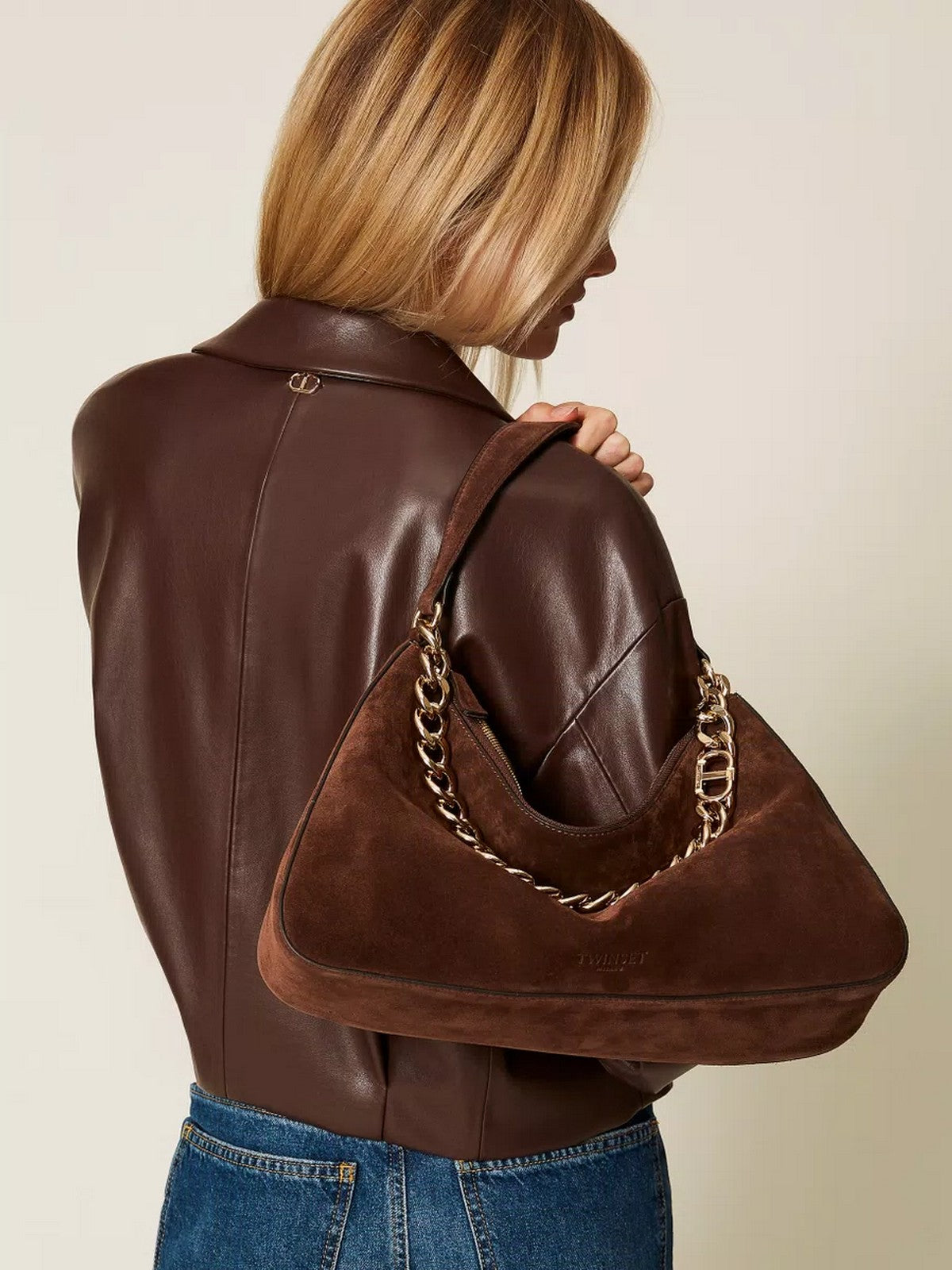TWINSET Borsa Donna LILIANE LEATHER 252TB7162 00203 COFFEE gioboutiqueweb