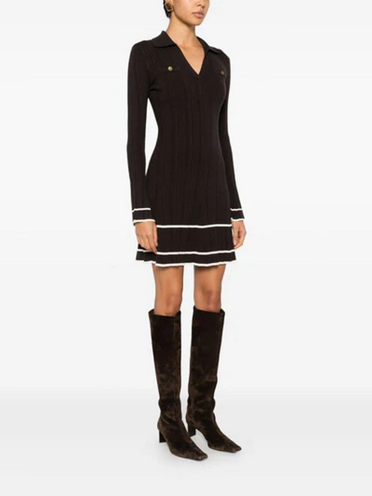 TWINSET Abito Donna VISCOSE STRETCH RIBS DETAILS 252TT3230 12996 BIC.BLACK CHOCOLATE/NEVE gioboutiqueweb