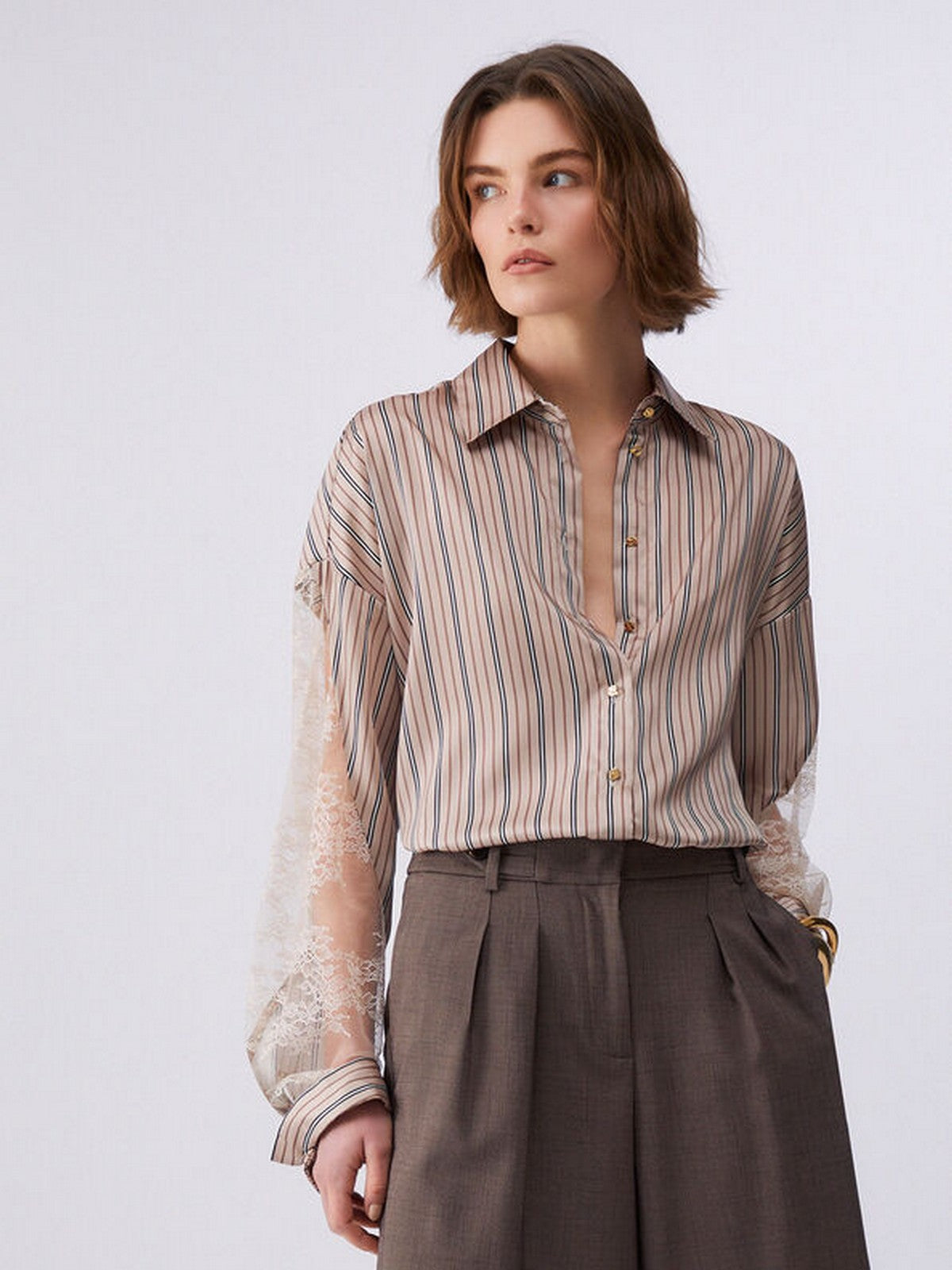 LIU JO BLACK Camicia Donna  CA6119TS555 P9577 Marrone mix stripe gioboutiqueweb